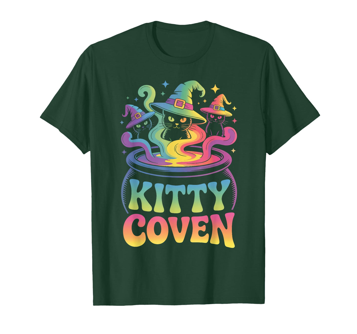 Kitty Coven Adorable Witch Cats, Magical Cauldron Halloween T-Shirt