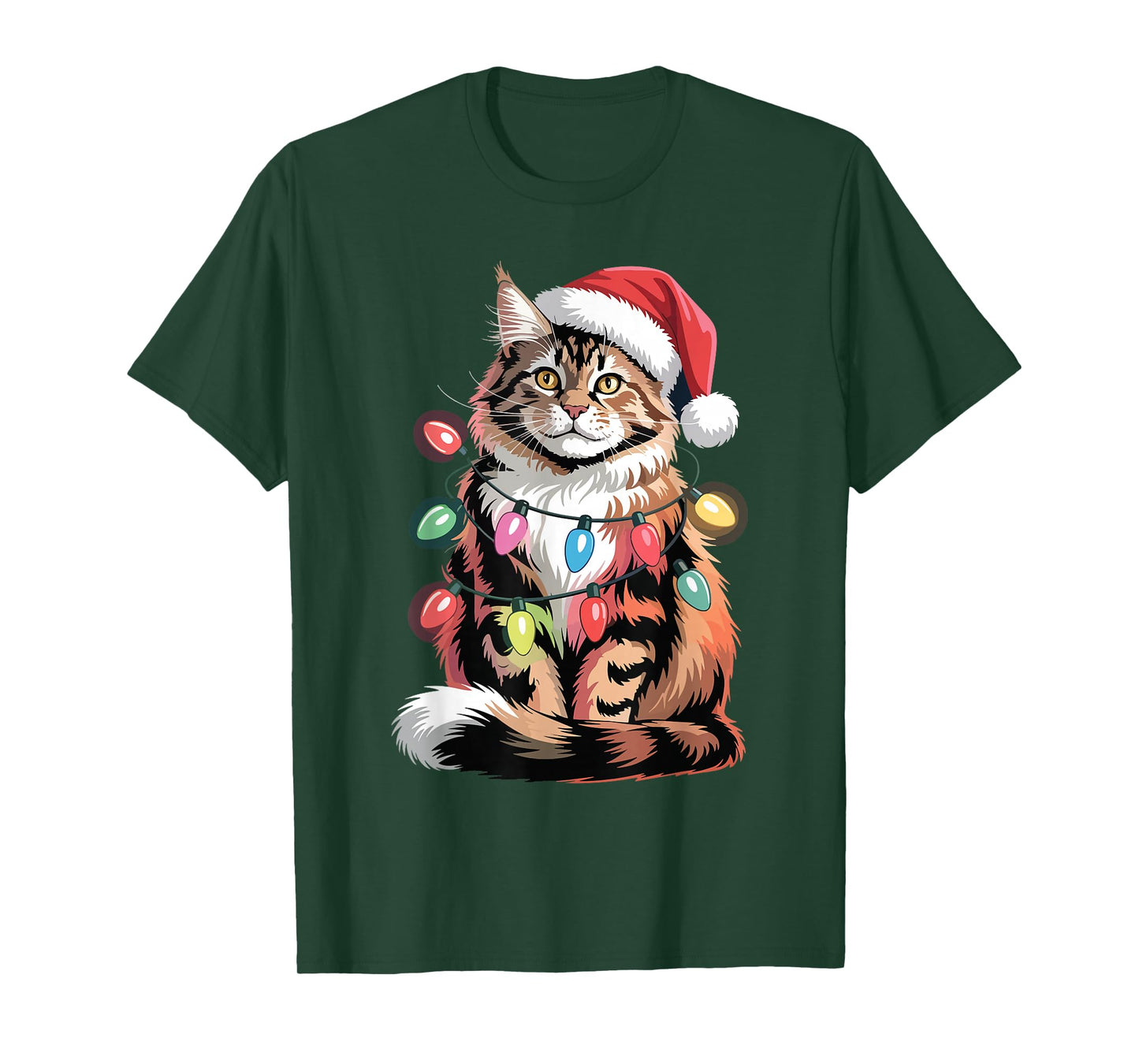 Maine Coon Santa Hat Christmas Lights Xmas Tree Men Women T-Shirt