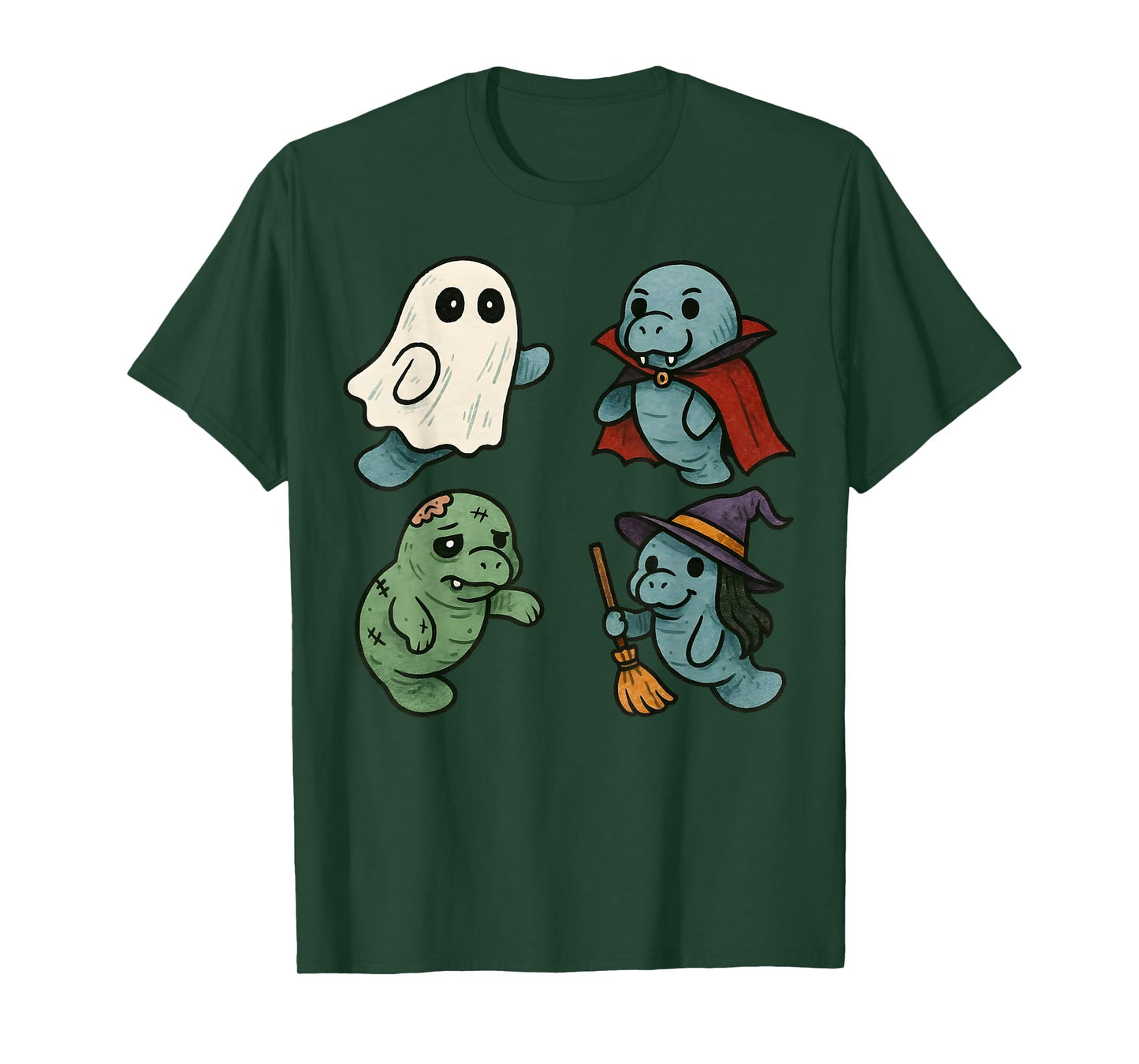 Manatee Spooky Witch Boo Zombie Cute Halloween Boys Girls T-Shirt