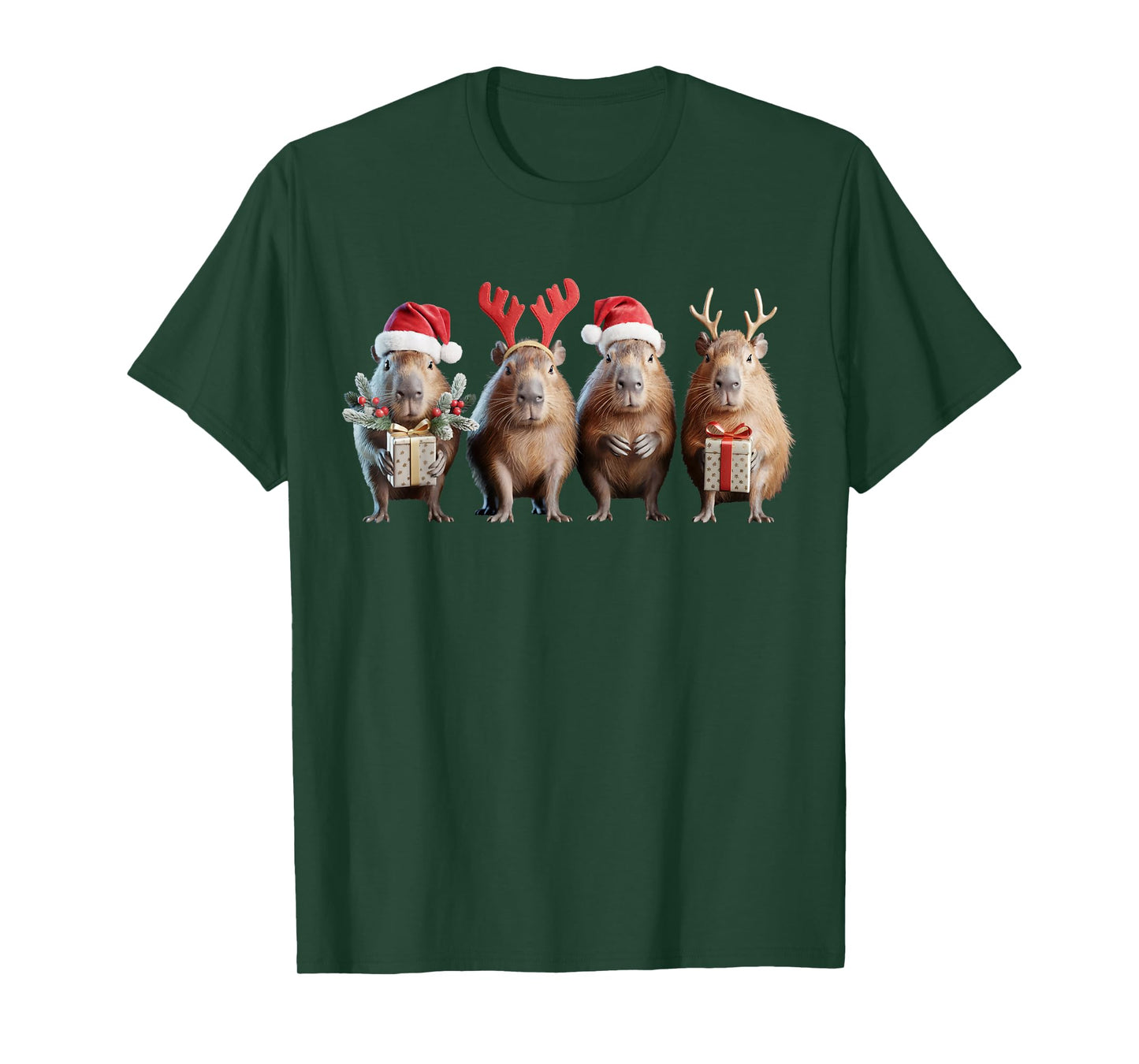 Capybara Christmas Lights Reindeer Santa Christmas Capybara T-Shirt