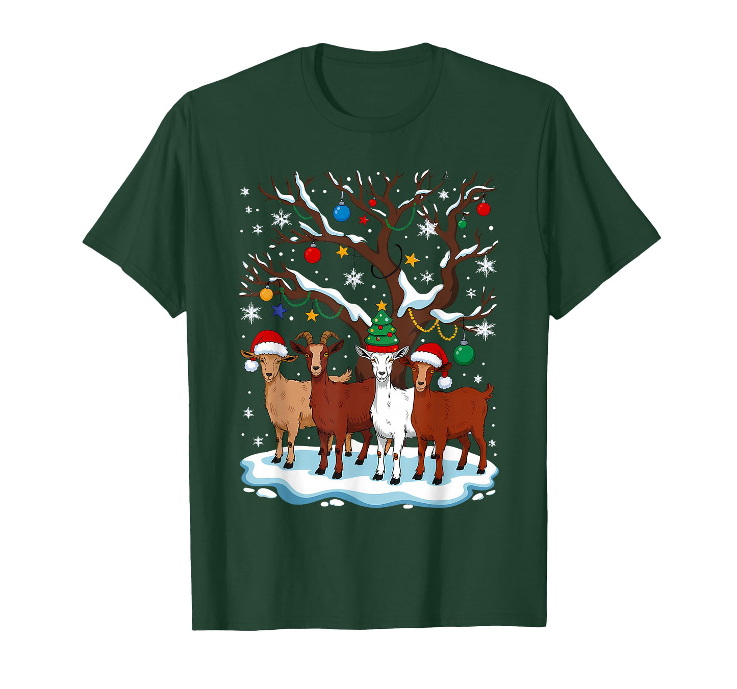 Christmas Goat On Tree Funny Santa Lover Farmer T-Shirt
