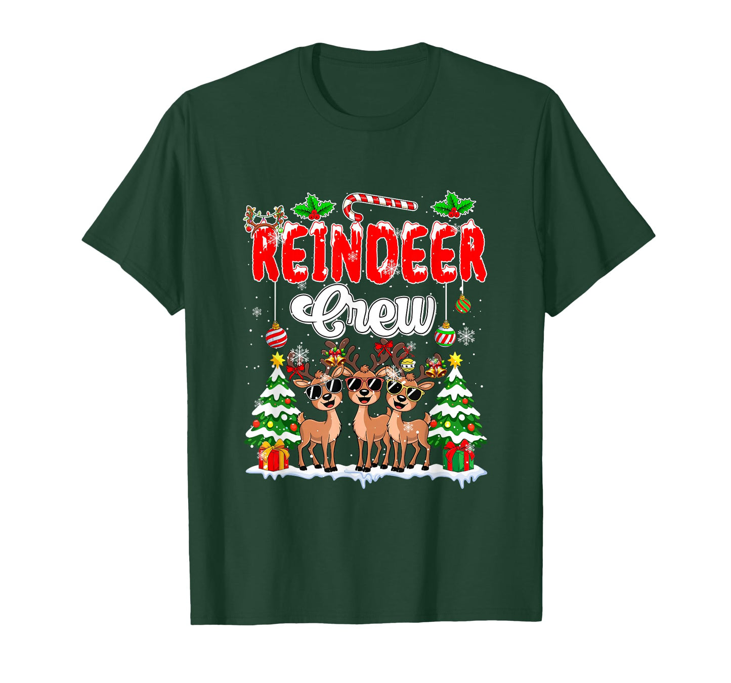 Reindeer Crew Three Cute Reindeer Sunglasses Christmas Snow T-Shirt