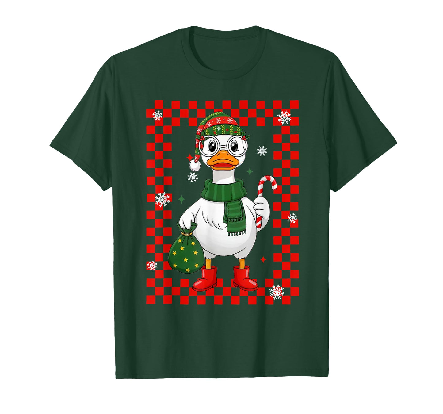 Cute Goose Boy with Candy Cane and Santa Sack Christmas T-Shirt