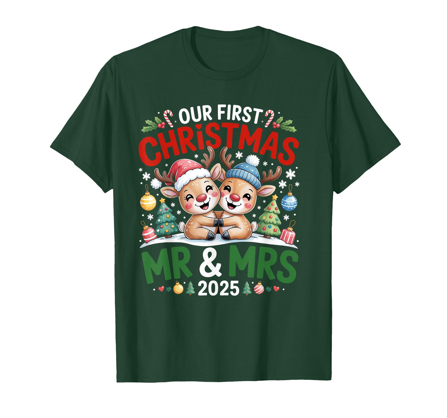Our First Christmas as Mr & Mrs 2025 Couple Matching Pajamas T-Shirt