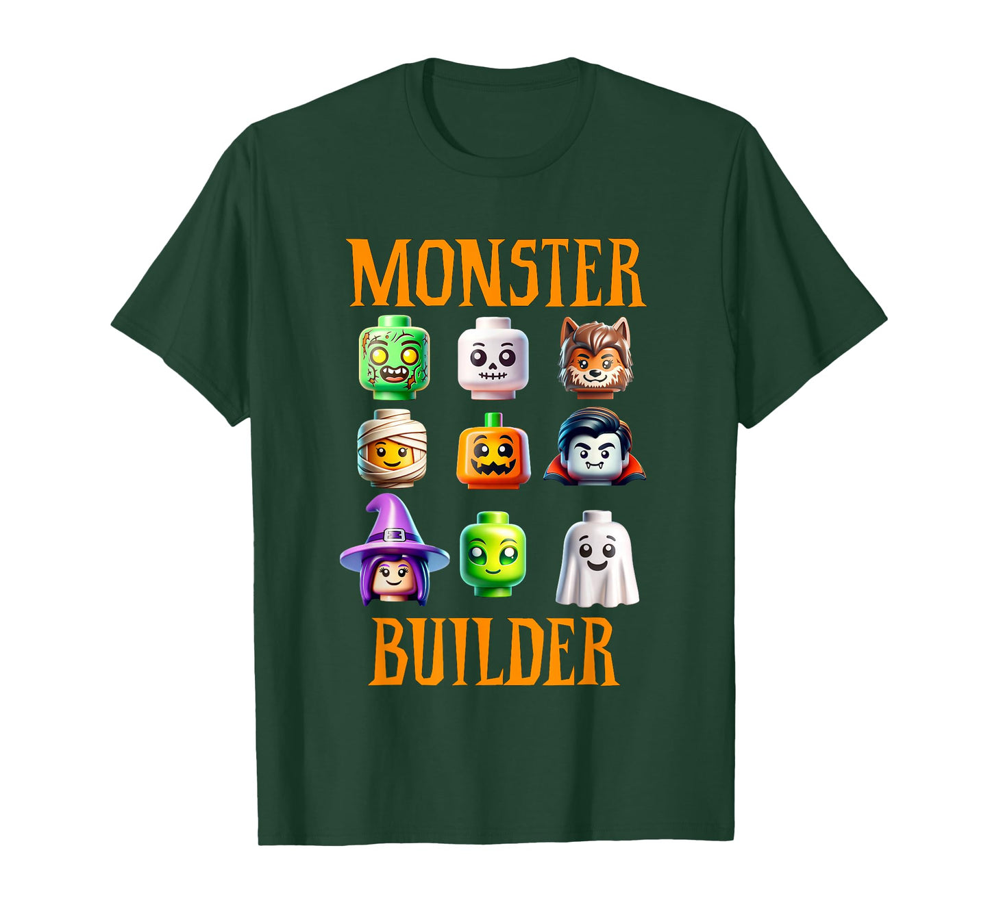 Halloween Buillding Brick Head Monster Builder Boys Kids T-Shirt