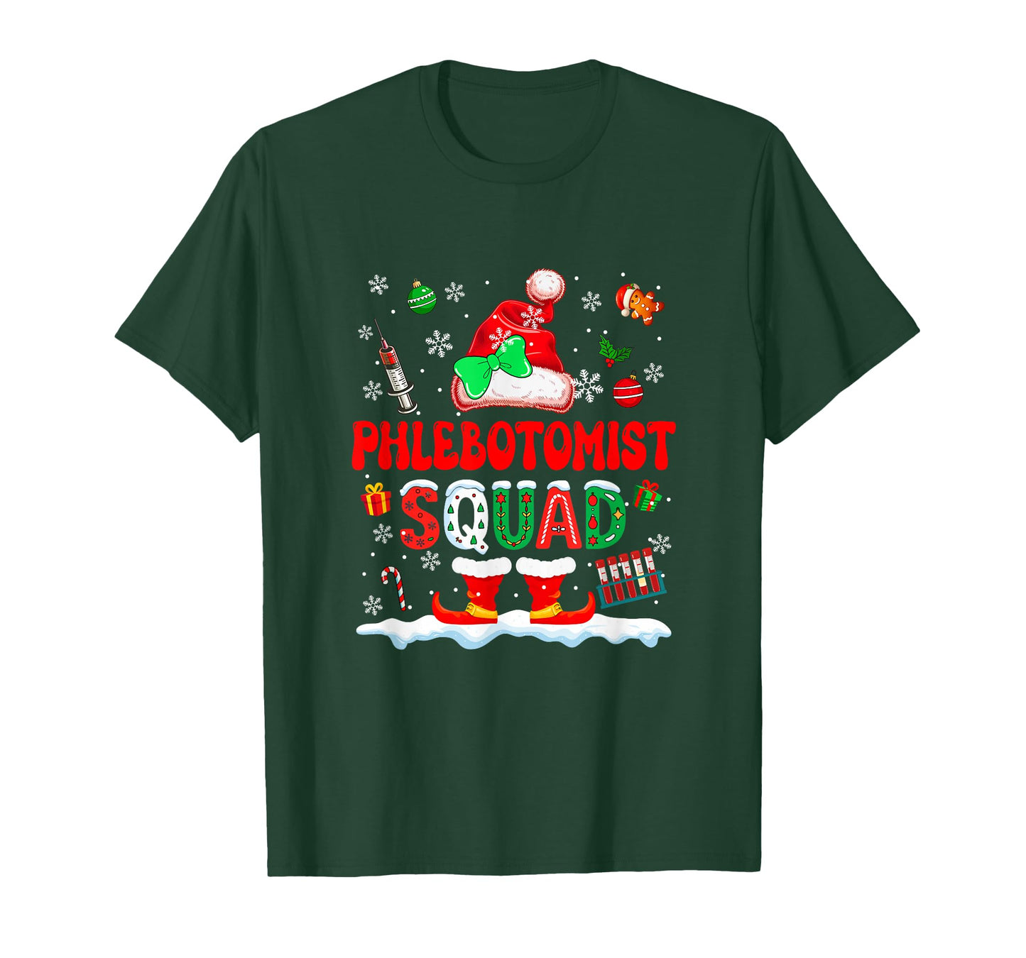 Phlebotomist Squad Women Job Christmas Santa Costume Bow Tie T-Shirt