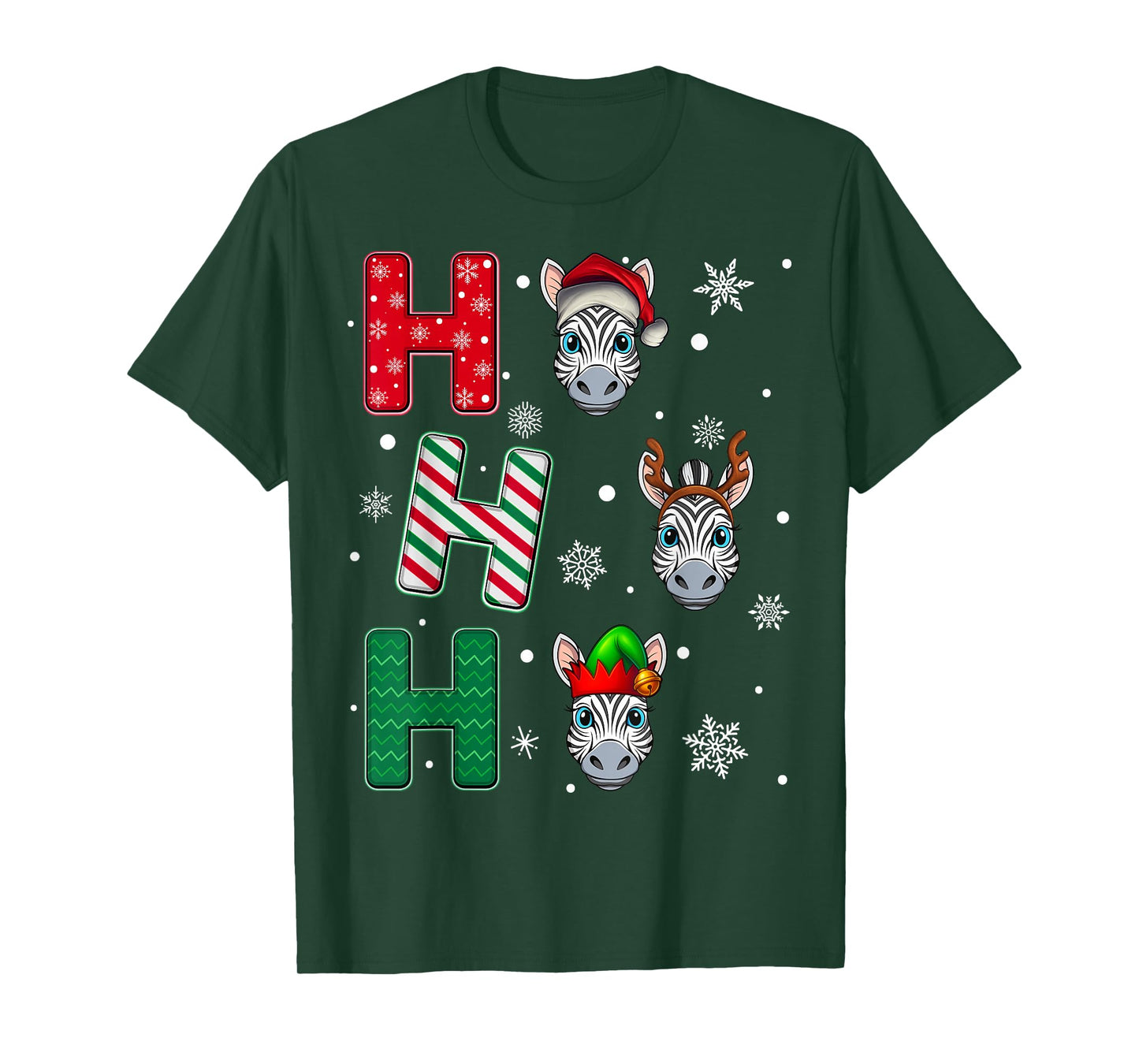 Ho Ho Ho Zebra Animal Matching Santa Elf Xmas T-Shirt