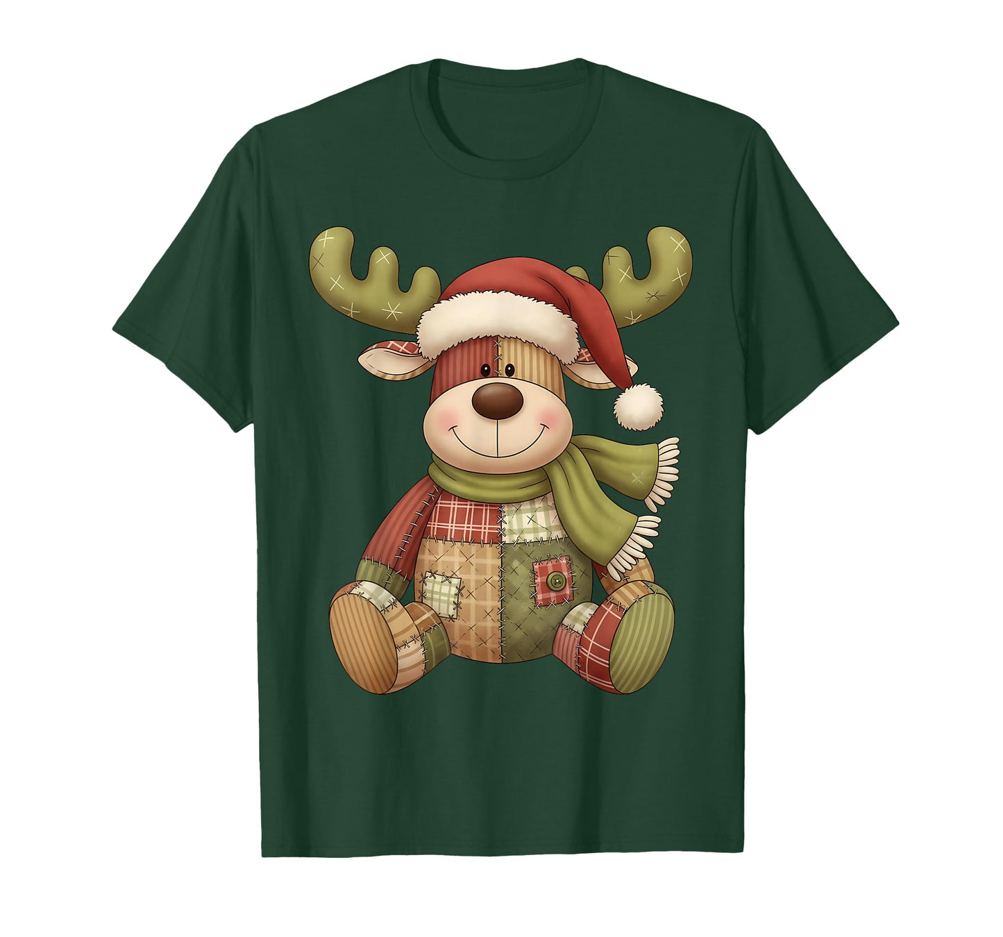 Christmas Retro Patchwork Reindeer Men Women Pajama T-Shirt