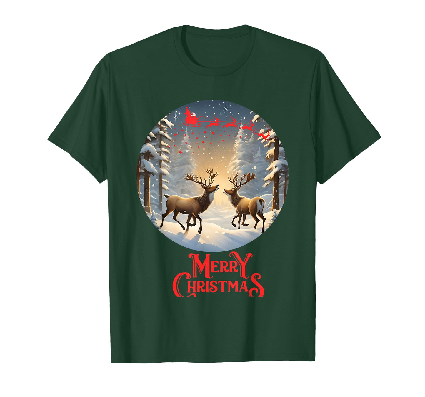 Merry Christmas Reindeers Santa Sleigh Cute T-Shirt