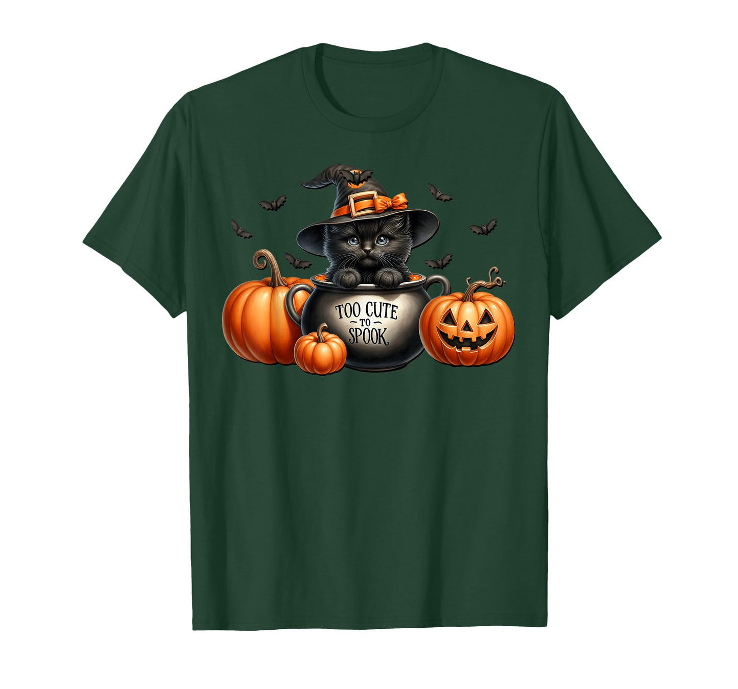 Too Cute to Spook Witch Cat Graphic Halloween Cute Kitten T-Shirt