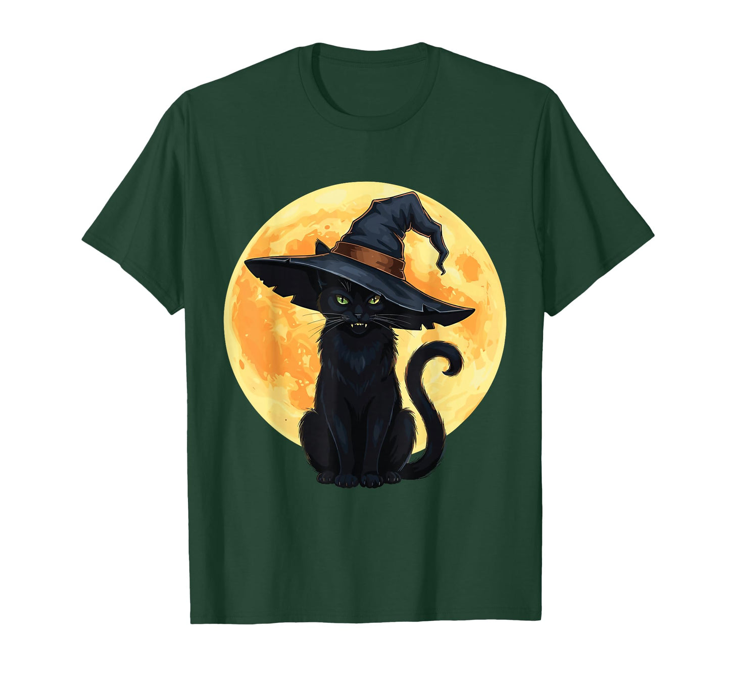 Vintage Scary Black Cat with Full Moon Witch Hat T-Shirt