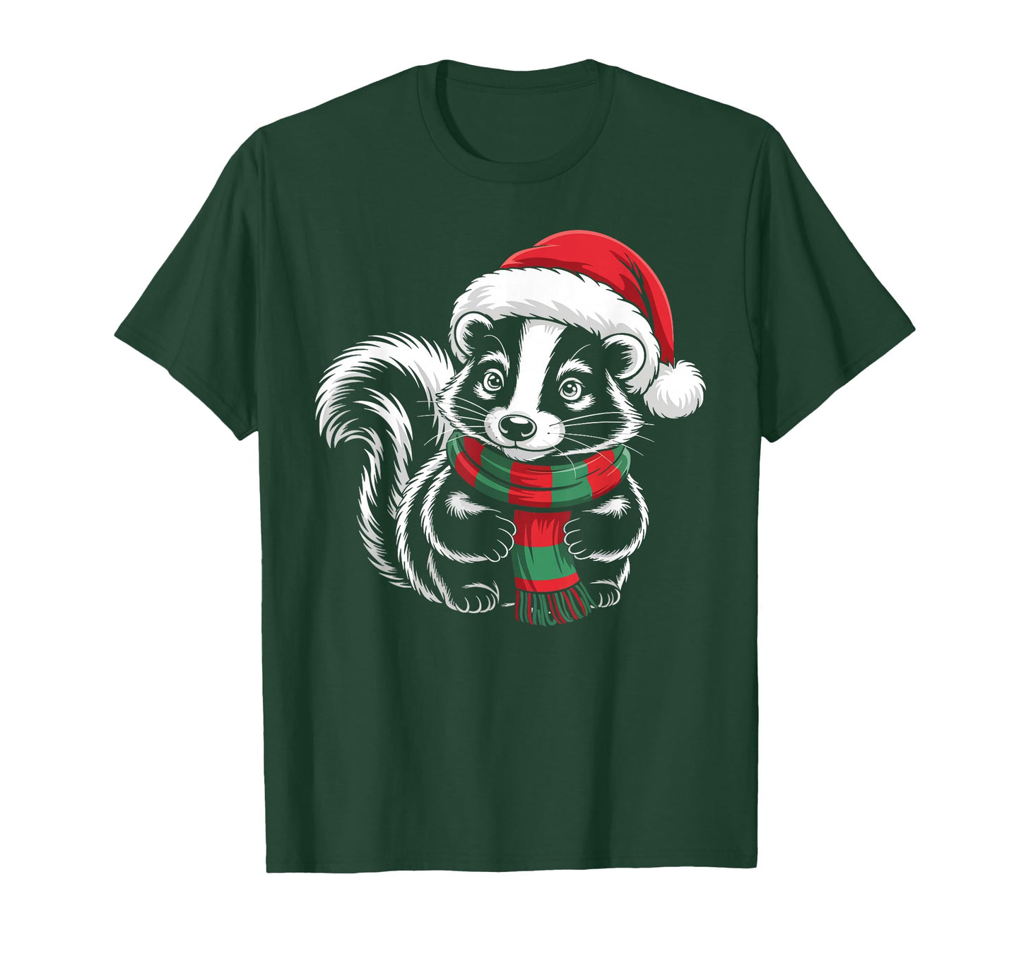 Skunk Xmas Santa Hat Scarf Christmas Costume T-Shirt