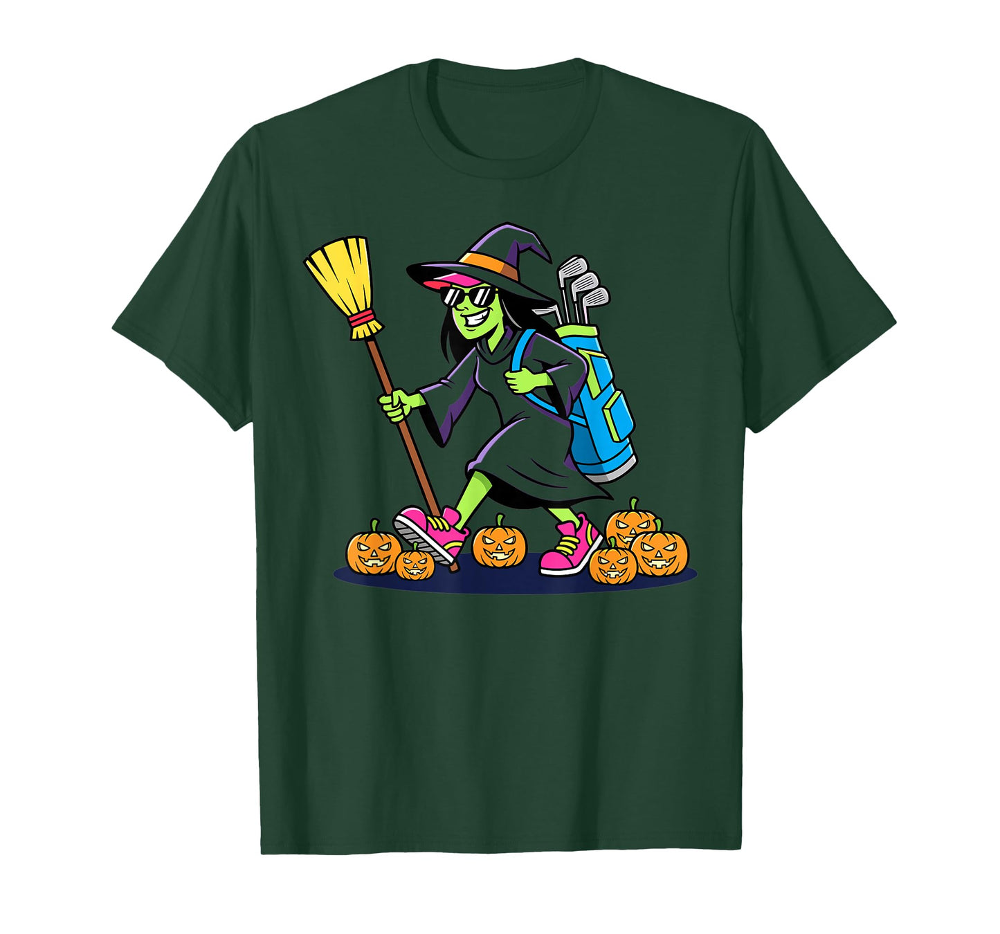 Halloween Witch Golf Pumpkins Funny Spooky Cartoon T-Shirt