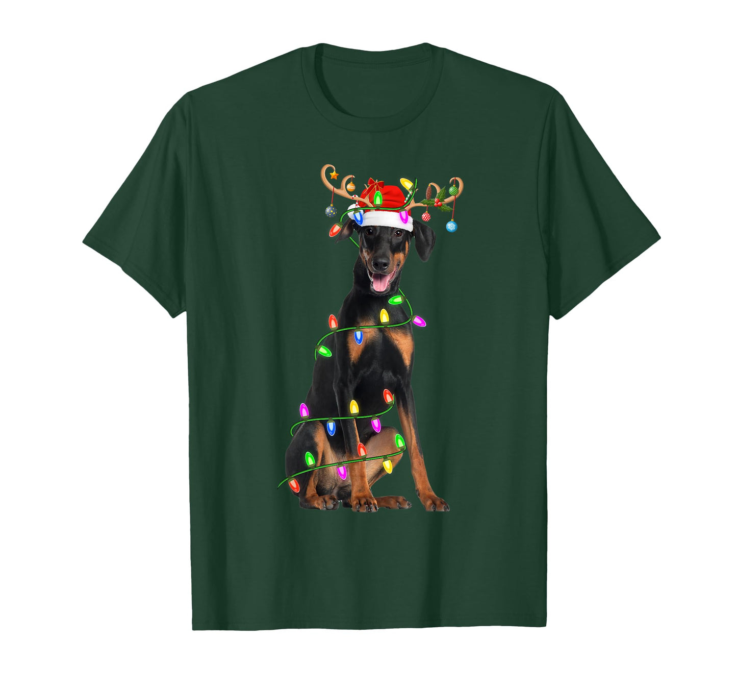 Doberman Pinscher Dog Christmas Lights Santa Pet Dog Xmas T-Shirt