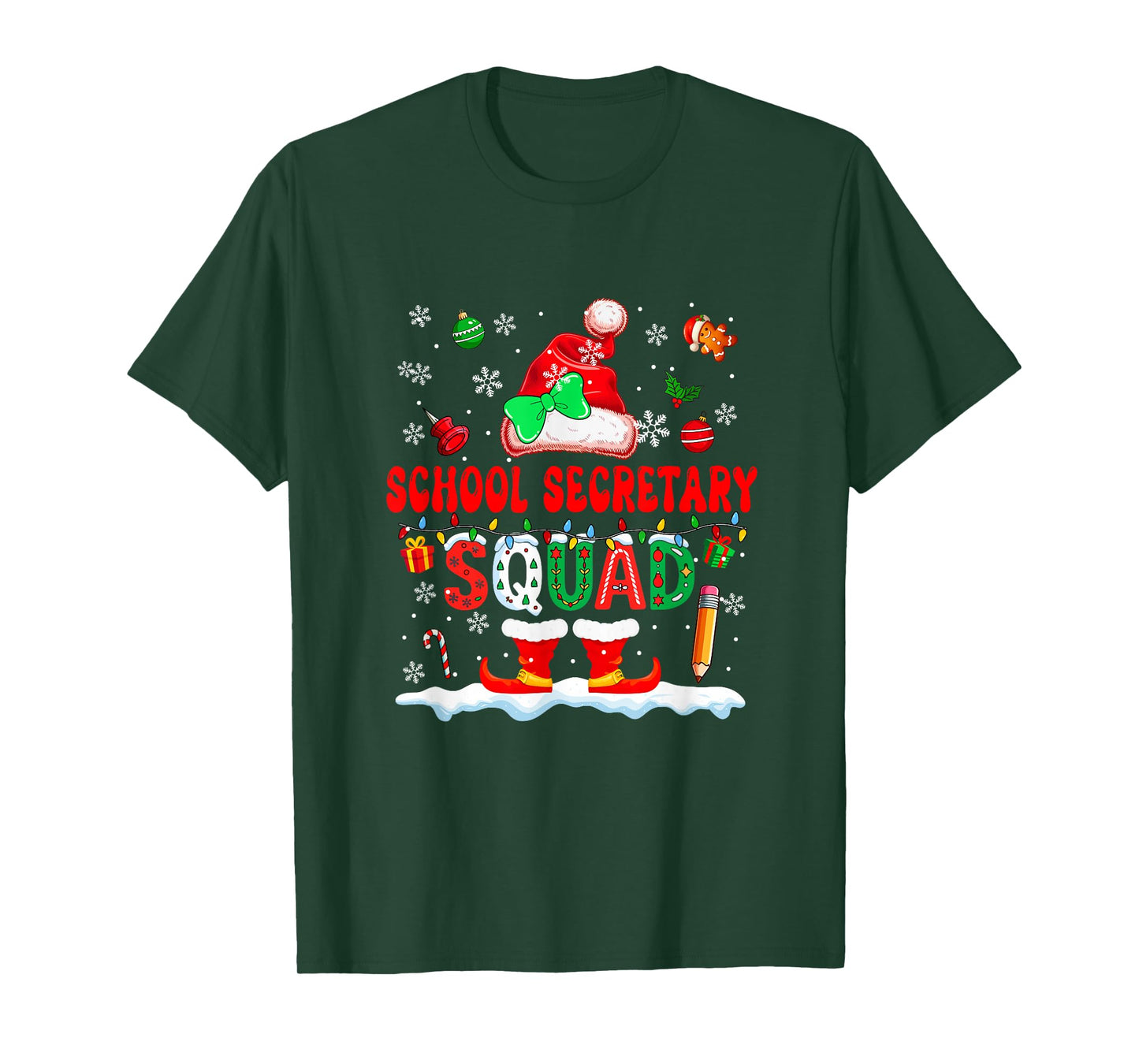 School Secretary Squad Women Job Christmas Santa Bow Tie T-Shirt