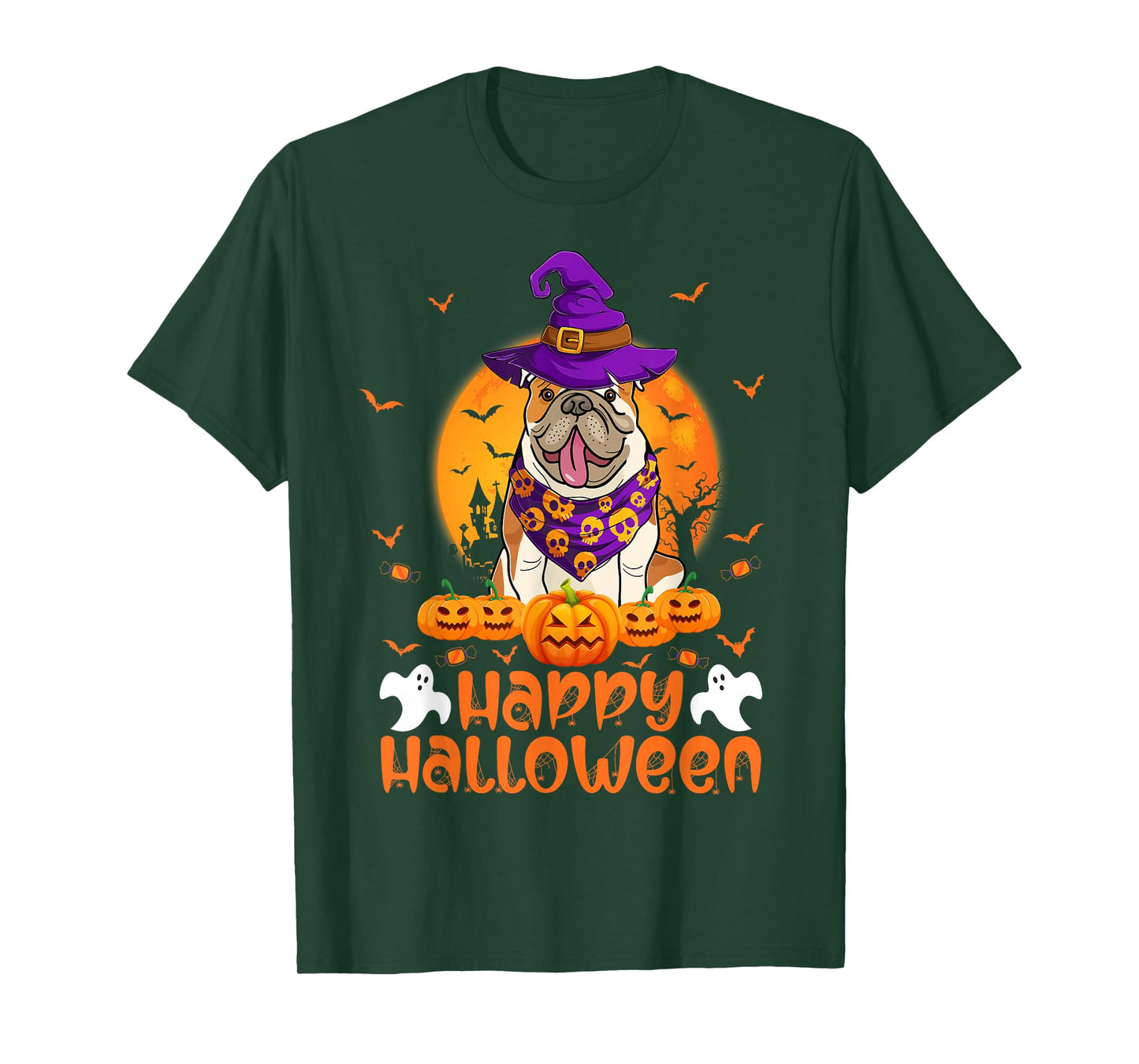 Vintage Pumpkin English Bulldog Funny Dog Witch Halloween T-Shirt