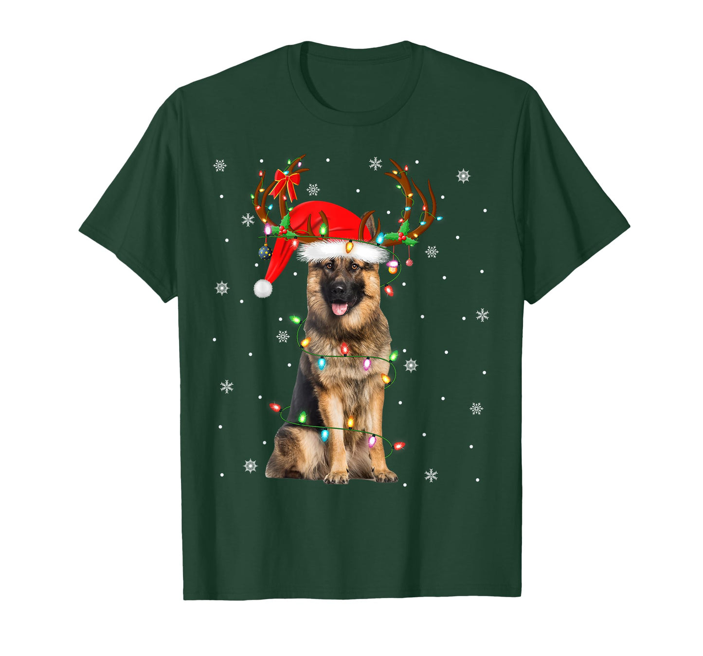 German Shepherd Dog Christmas Lights Reindeer Santa Xmas T-Shirt