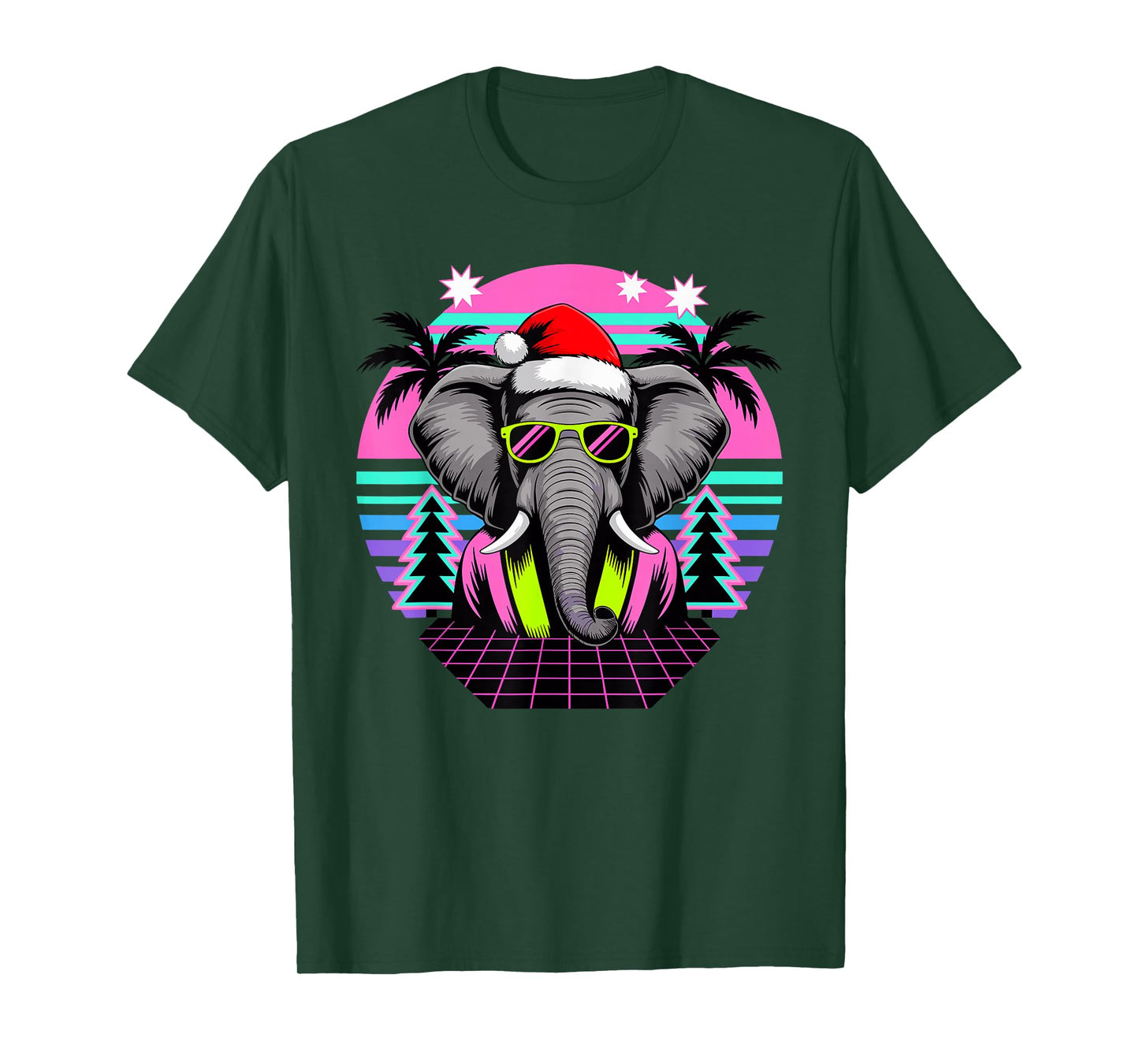 Christmas Synthwave Elephant Sunglasses Elephants T-Shirt
