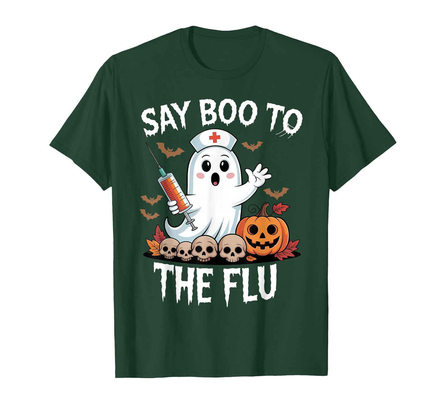 Say Boo to The Flu - Halloween Nurse Ghost Vaccine T-Shirt