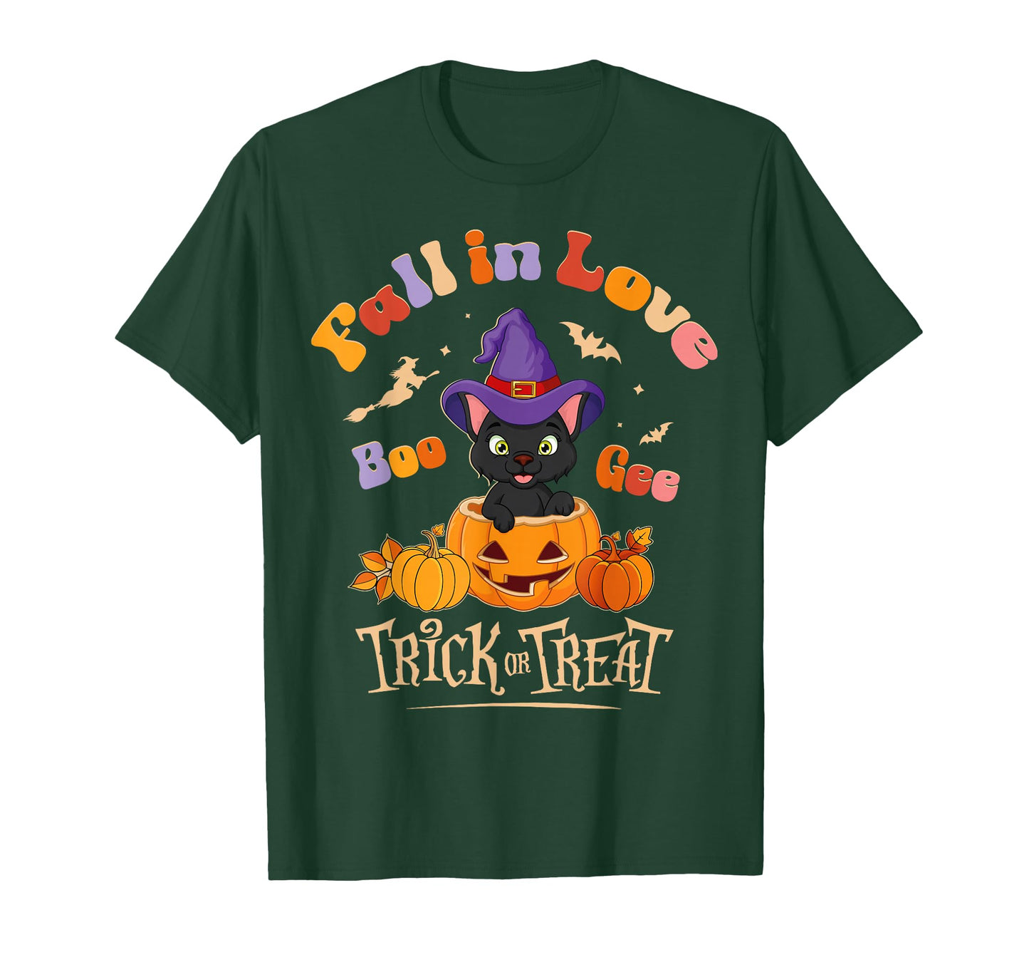 Boo Gee Fall in Love Black Cat Halloween Pumpkin Costume T-Shirt