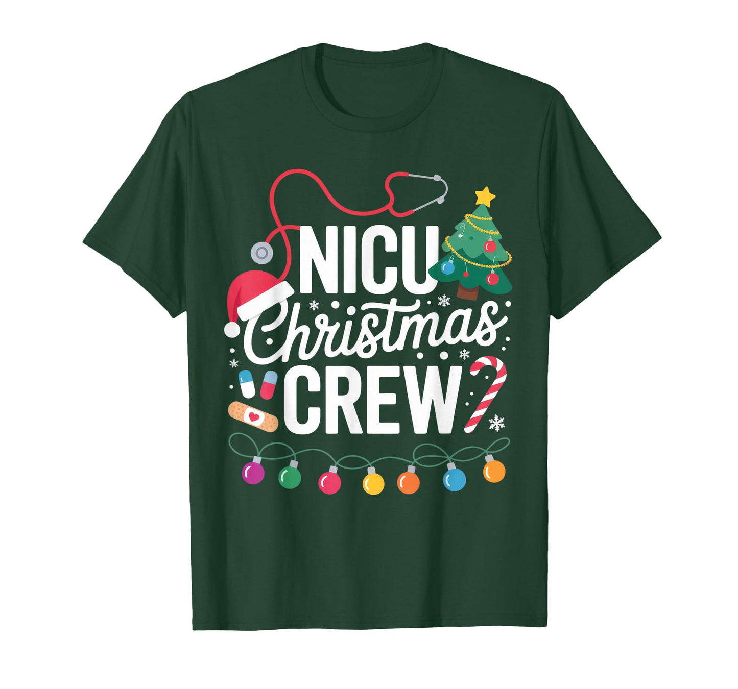 NICU Christmas Crew Nurse Doctor Holiday Lights Shirt T-Shirt