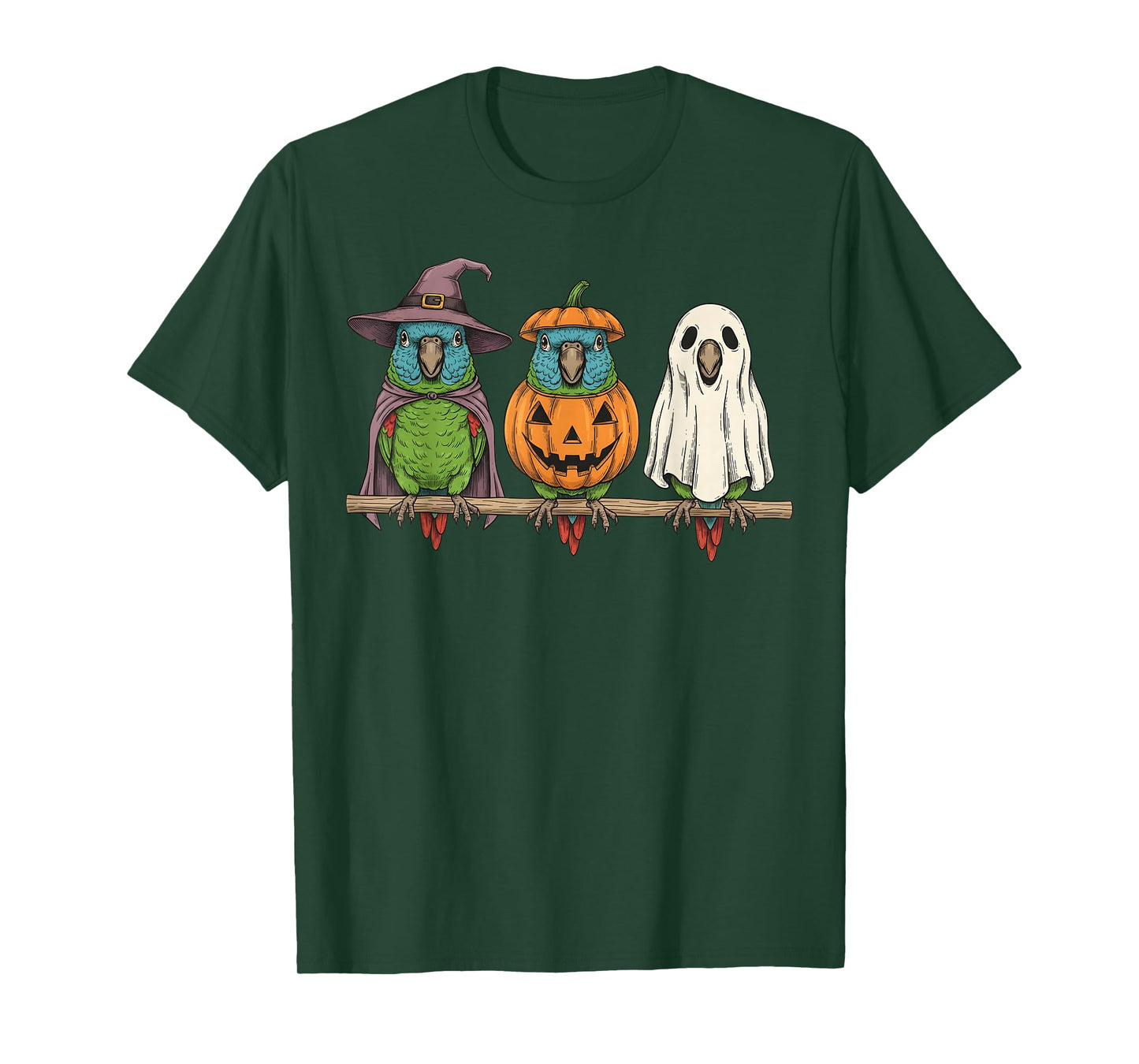 Spooky Ghost Blue Crowned Conure Parrot Pumpkin Halloween T-Shirt