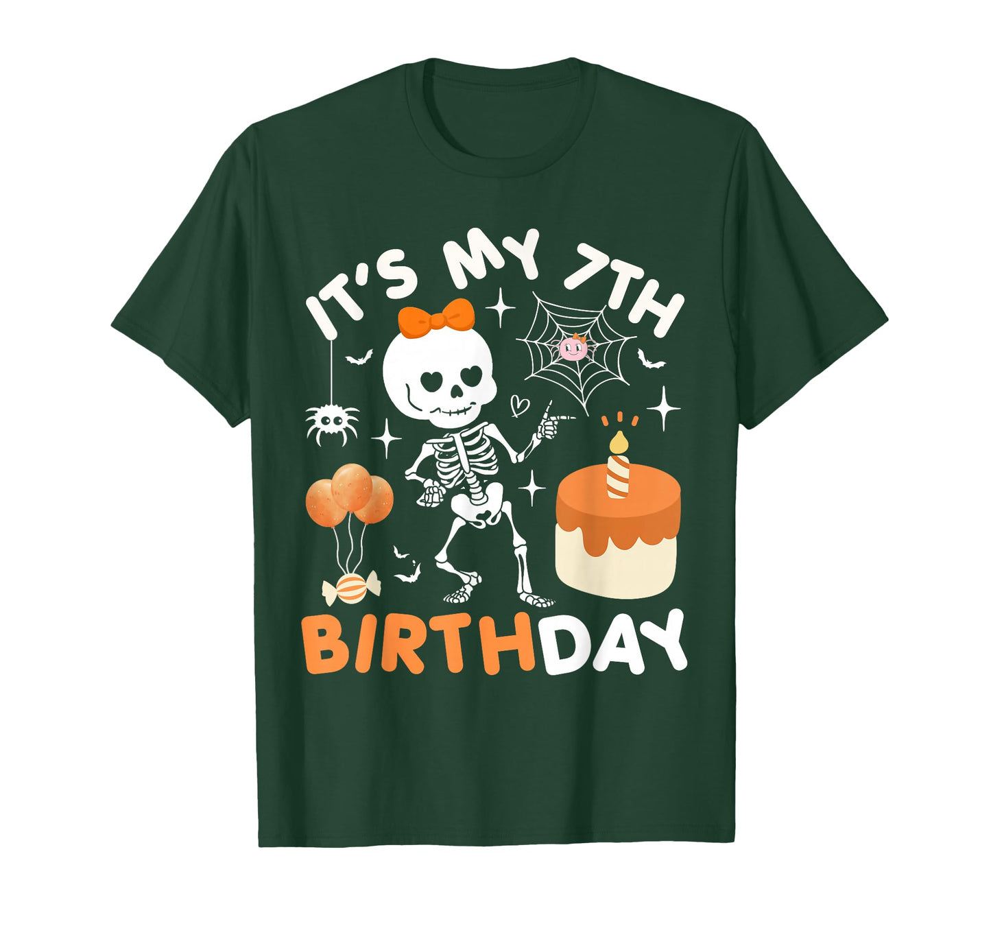 Its My 7th Birthday Funny Halloween Skeleton Birthday 7 Girl T-Shirt
