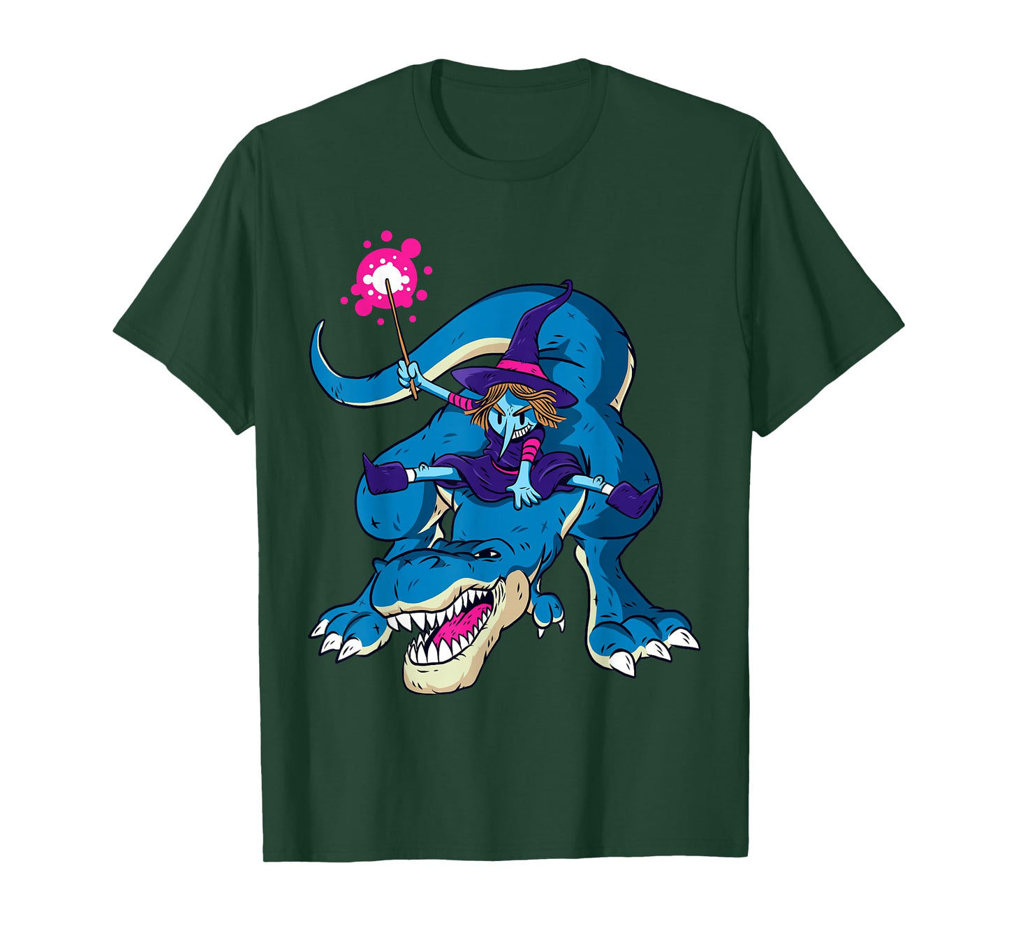 Witch on Dinosaur Funny Halloween Costume Design T-Shirt
