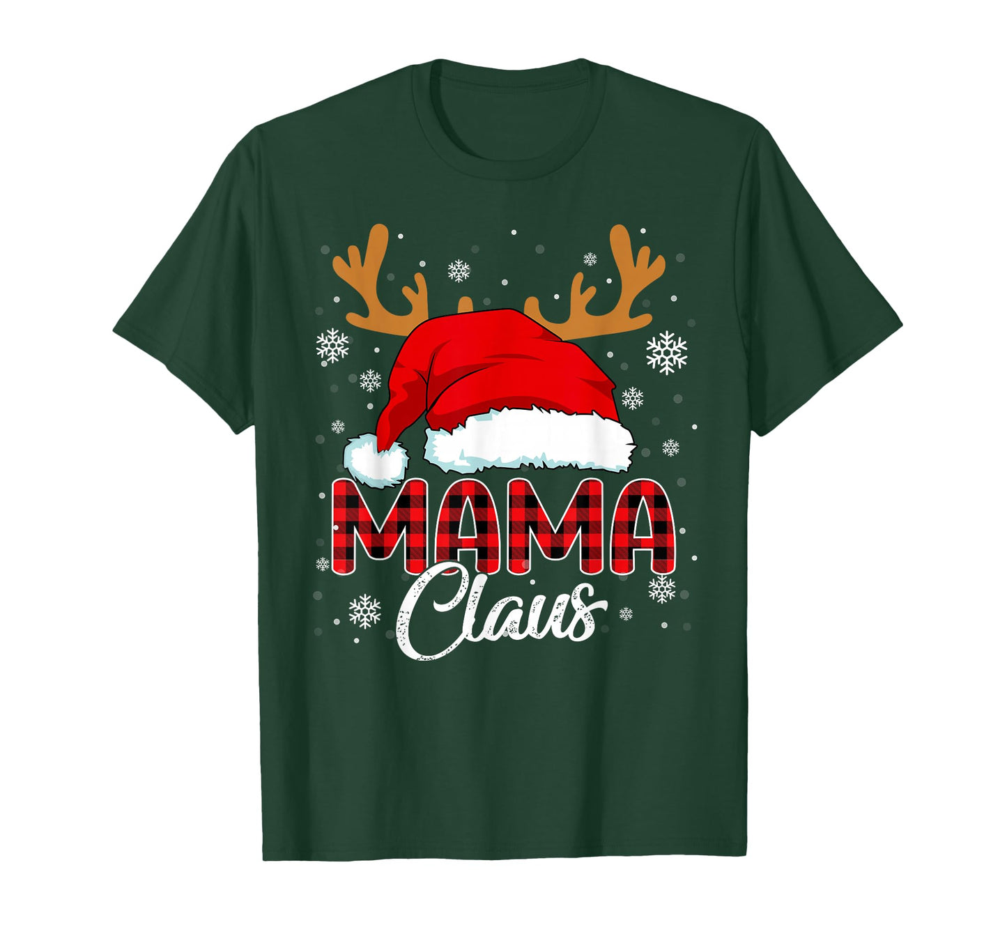 Mama Claus Santa Hat Christmas Red Plaid Matching Family T-Shirt