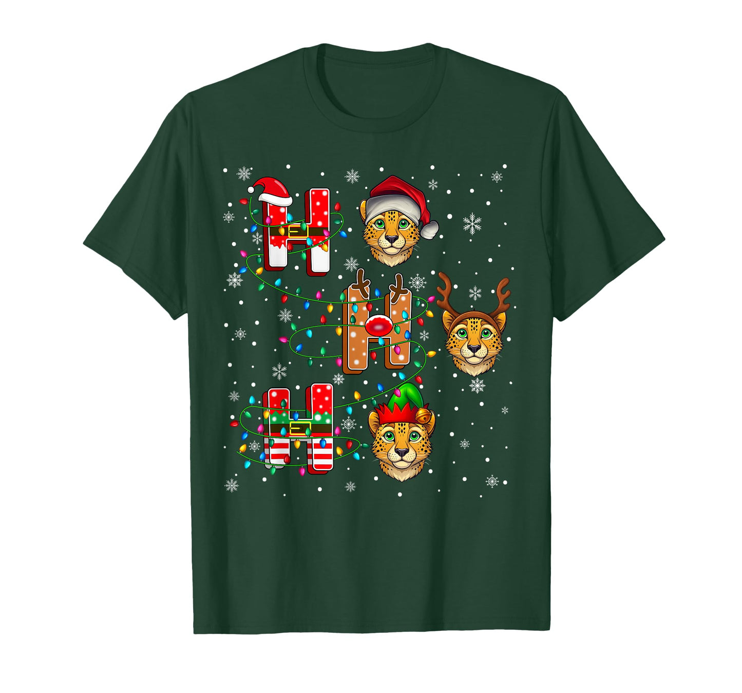 Ho Ho Ho Santa Reindeer Hat Elf Cheetah Animal Christmas T-Shirt