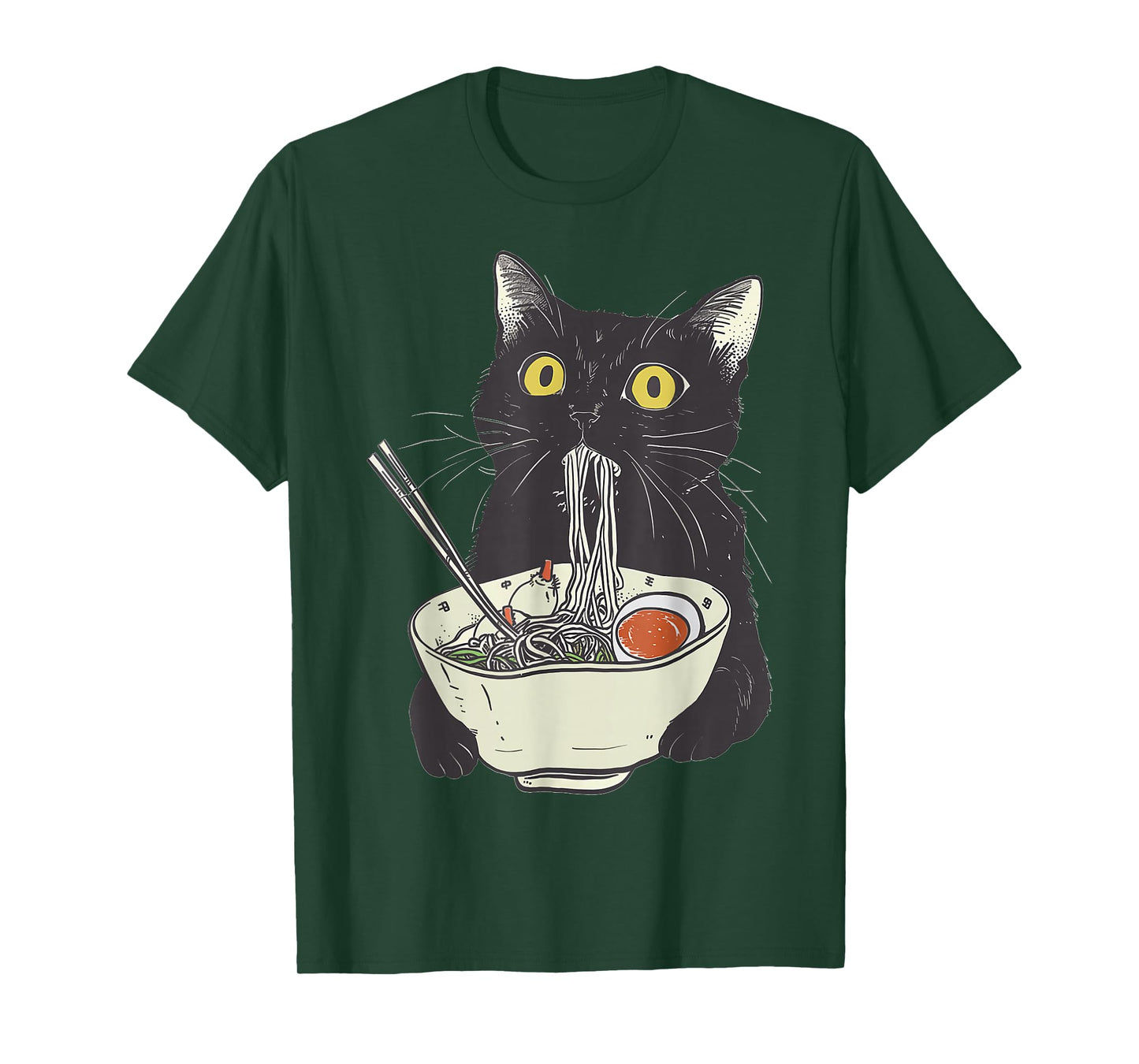 Japanese Cat Funny Cat Eating Ramen Vintage Japanese Noodles T-Shirt