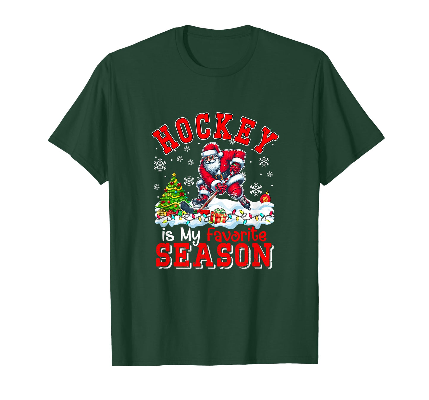 Hockey is Favorite Season Costume Player Christmas Santa T-Shirt