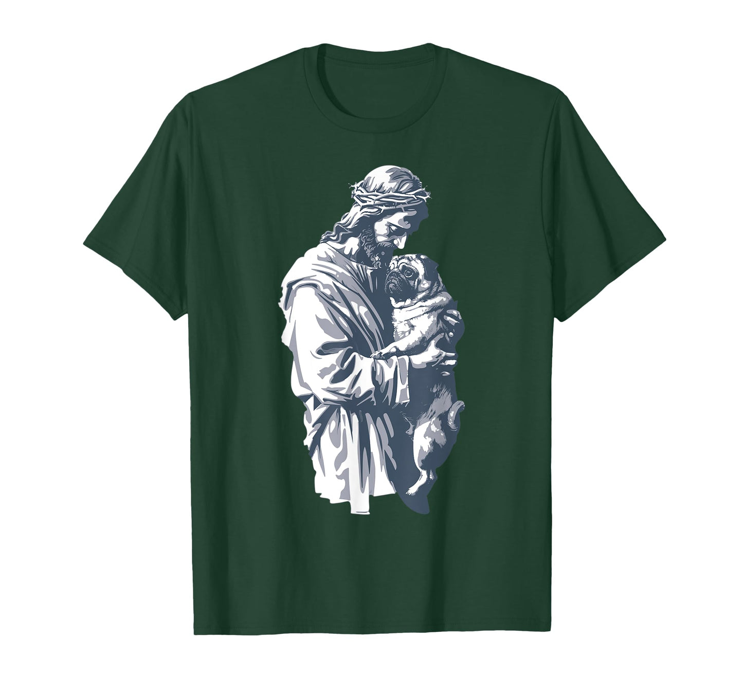 Funny Vintage Jesus Holding Cute Pug Retro 90s Christian T-Shirt