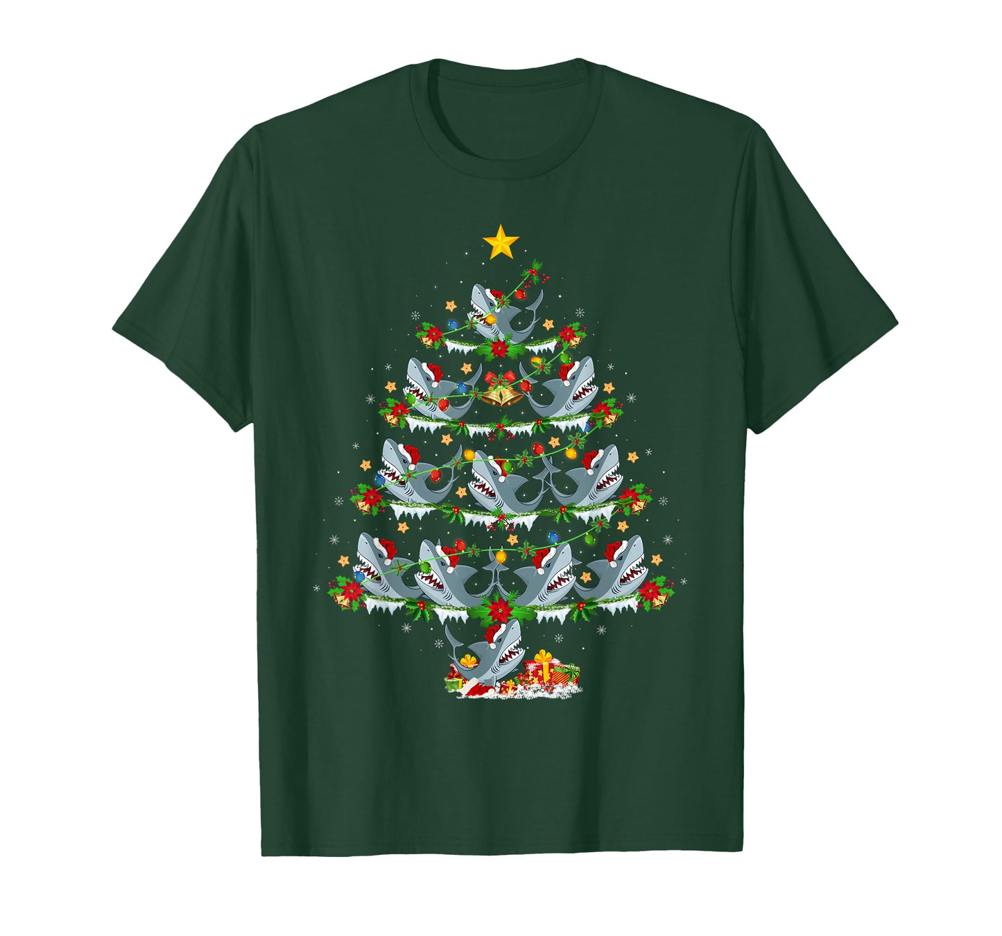 Shark Christmas Tree Lights Funny Sea Animal Xmas T-Shirt