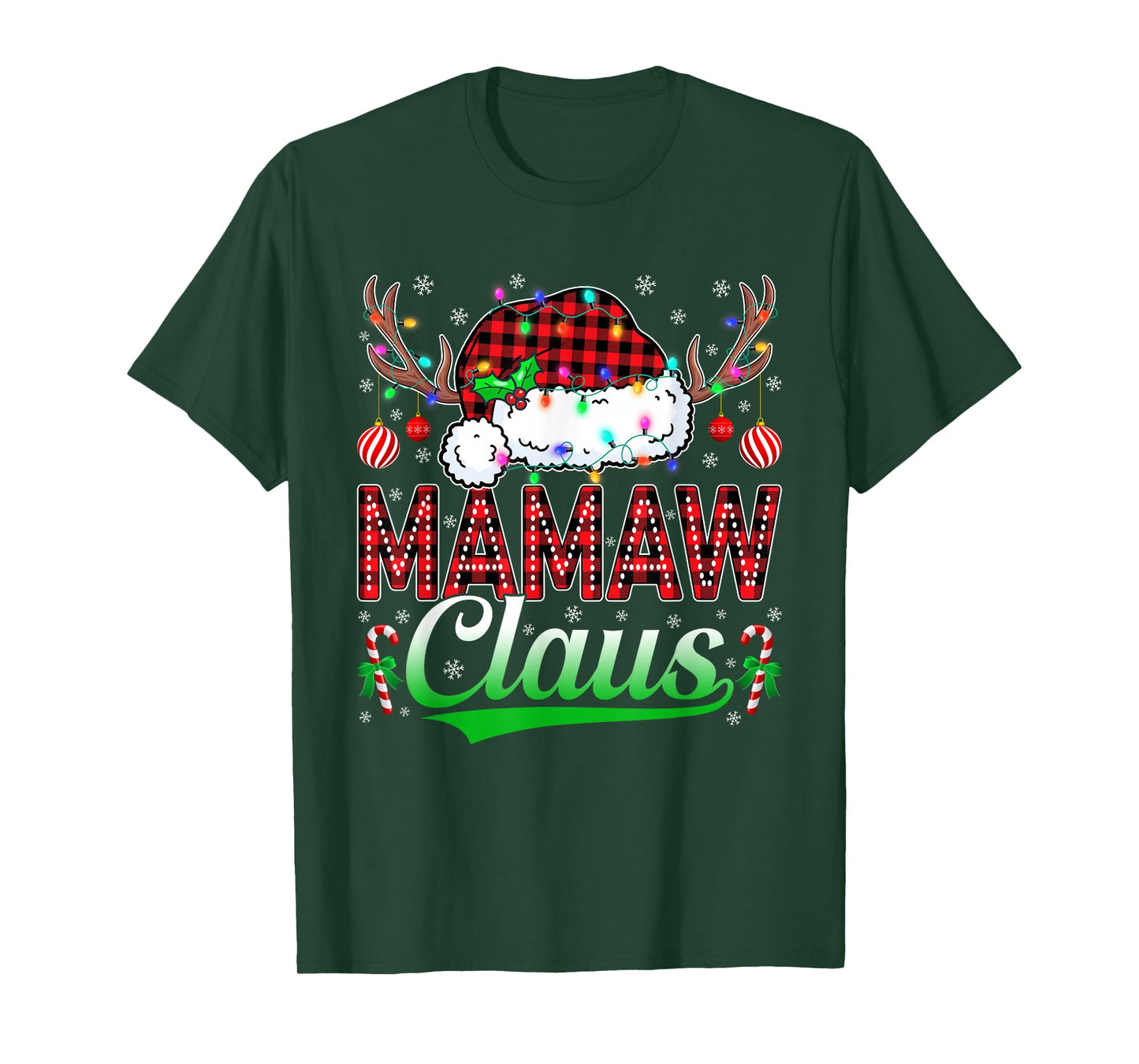 Mamaw Claus Christmas Lights Matching Family Xmas Pajama T-Shirt