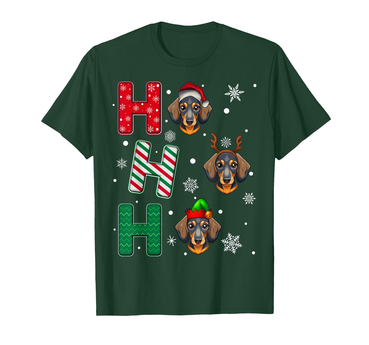 Ho Ho Ho Dachshund Dog Matching Christmas Santa Elf Xmas T-Shirt