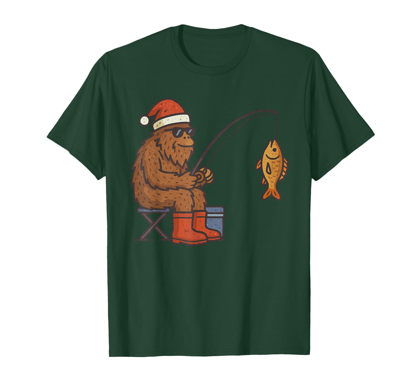 Sasquatch Fishing Christmas Vintage Fish Funny Xmas T-Shirt