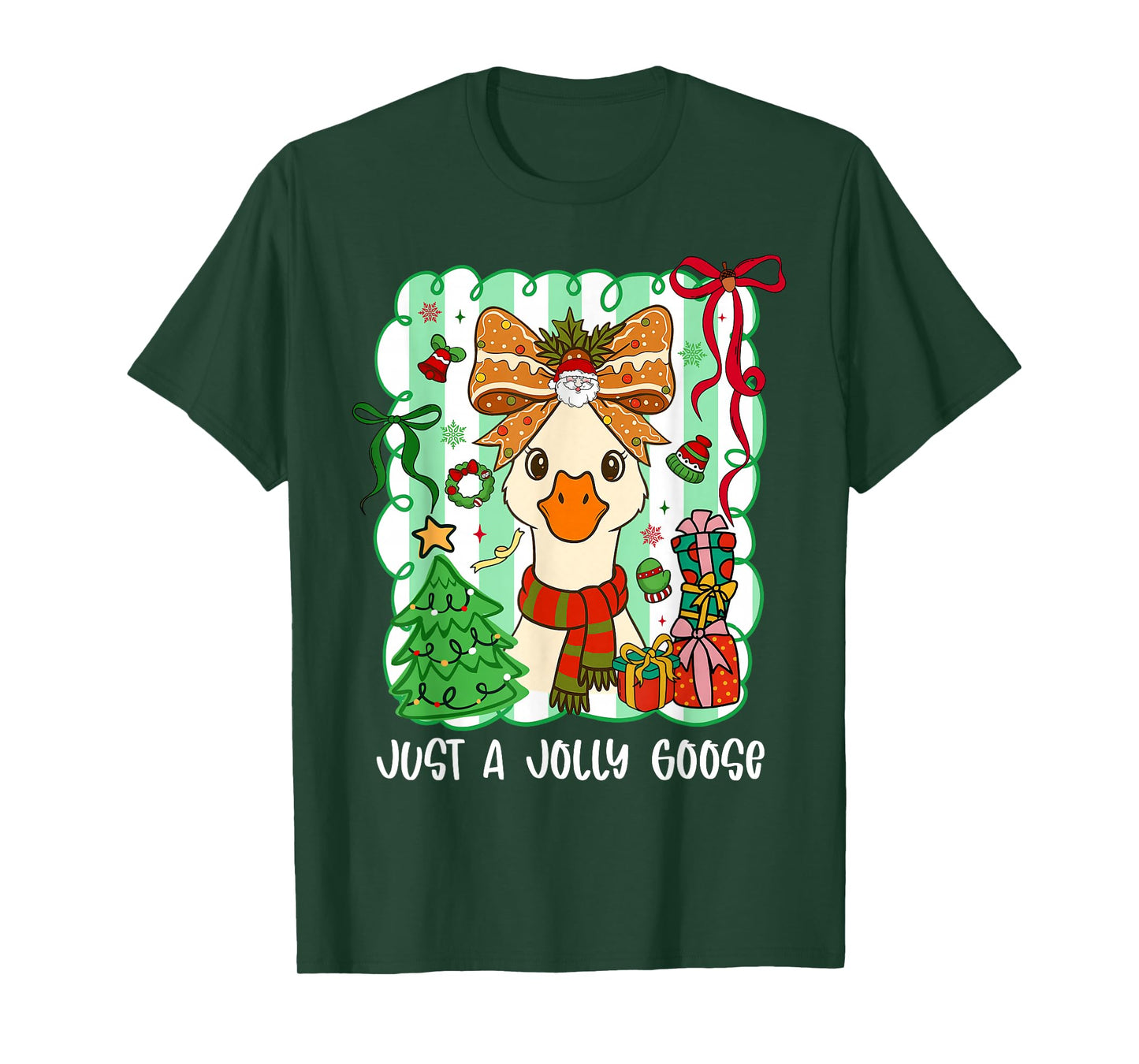 Preppy Just A Jolly Goose Cute Bow Christmas Women Girl T-Shirt