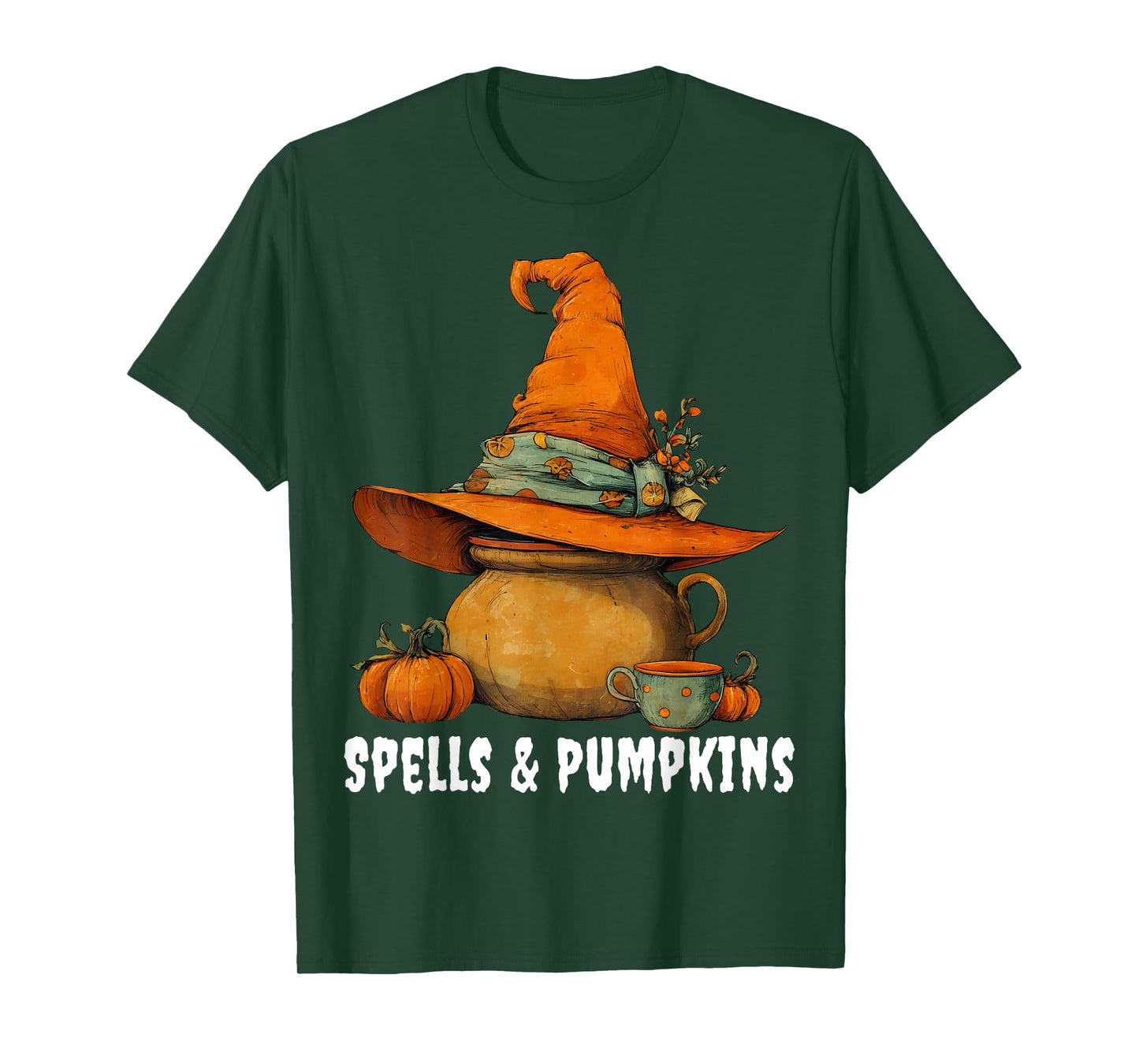 Spells & Pumpkins Funny Witch Hat Thanksgiving Halloween T-Shirt