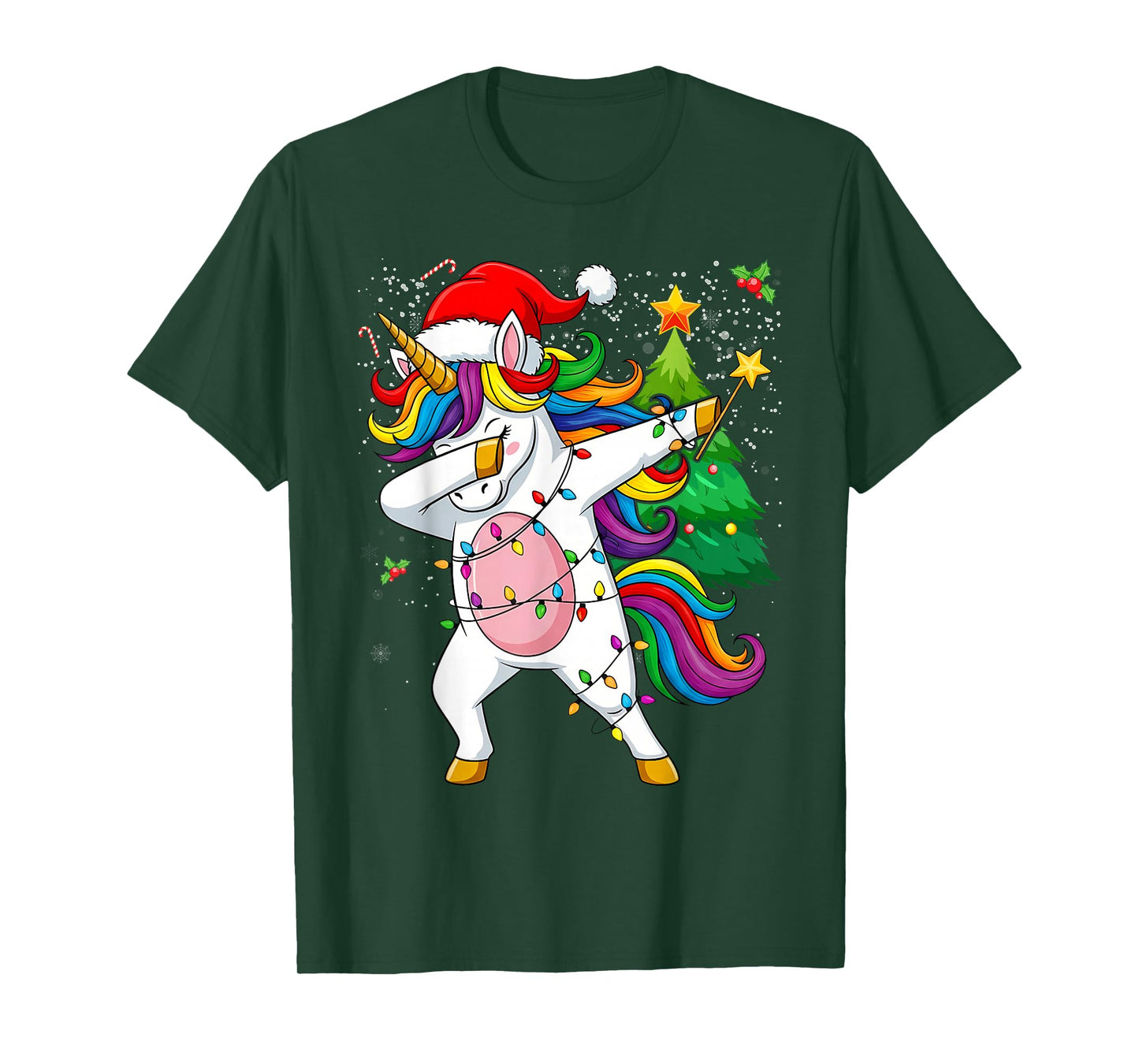 Christmas Unicorn Dab Girls Women Xmas Tree Santa T-Shirt