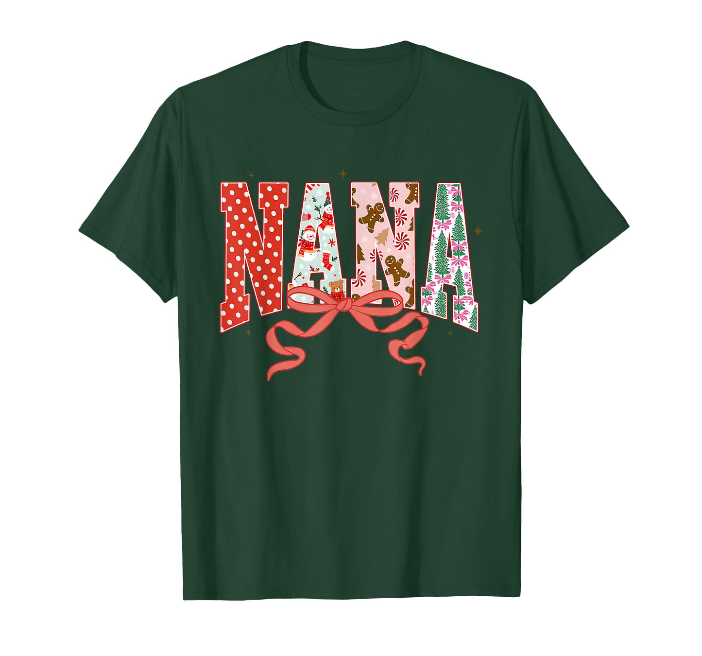 Nana Cute Pink Coquette Bow Christmas Matching Family Xmas T-Shirt