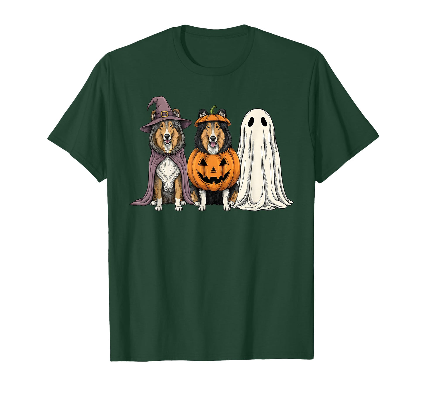 Spooky Ghost Rough Collie Pumpkin Halloween Dog Lover T-Shirt