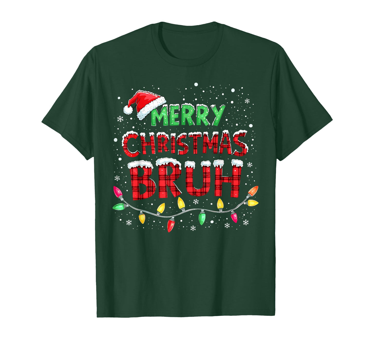 Funny Merry Christmas Bruh Xmas Lights Santa Hat Boys Kids T-Shirt