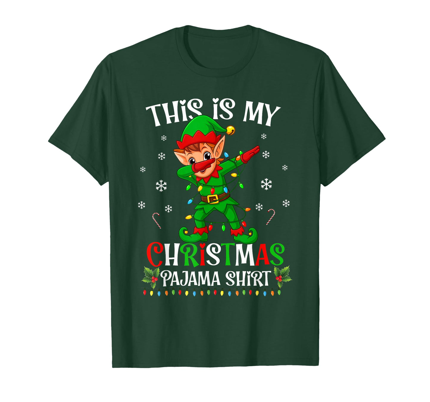 This is My Christmas Pajama Shirt Funny Elf Dabbing Lights T-Shirt