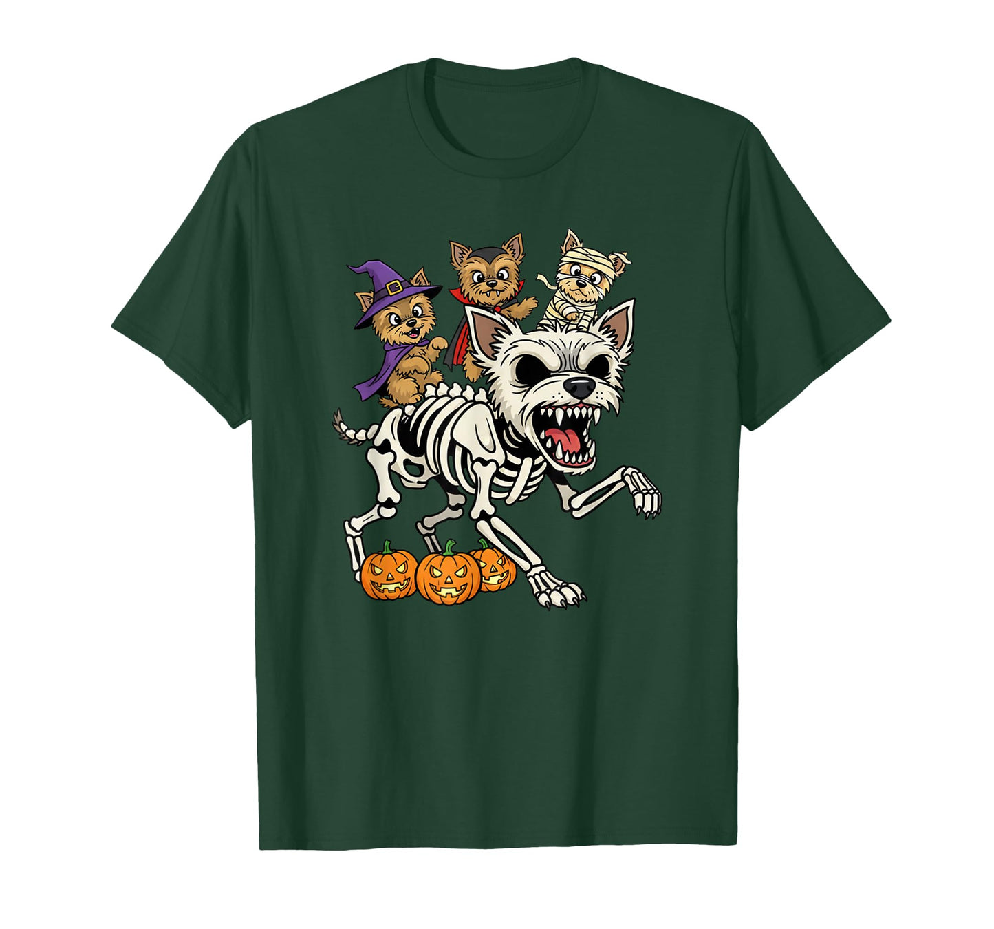 Yorkshire Terrier Skeleton Mummy Witch Halloween Mens Womens T-Shirt