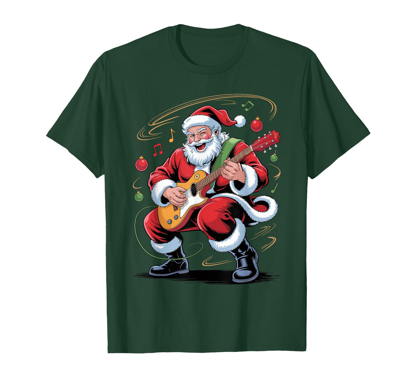 Santa Playing Guitar Funny Holiday Christmas Xmas Pajama T-Shirt