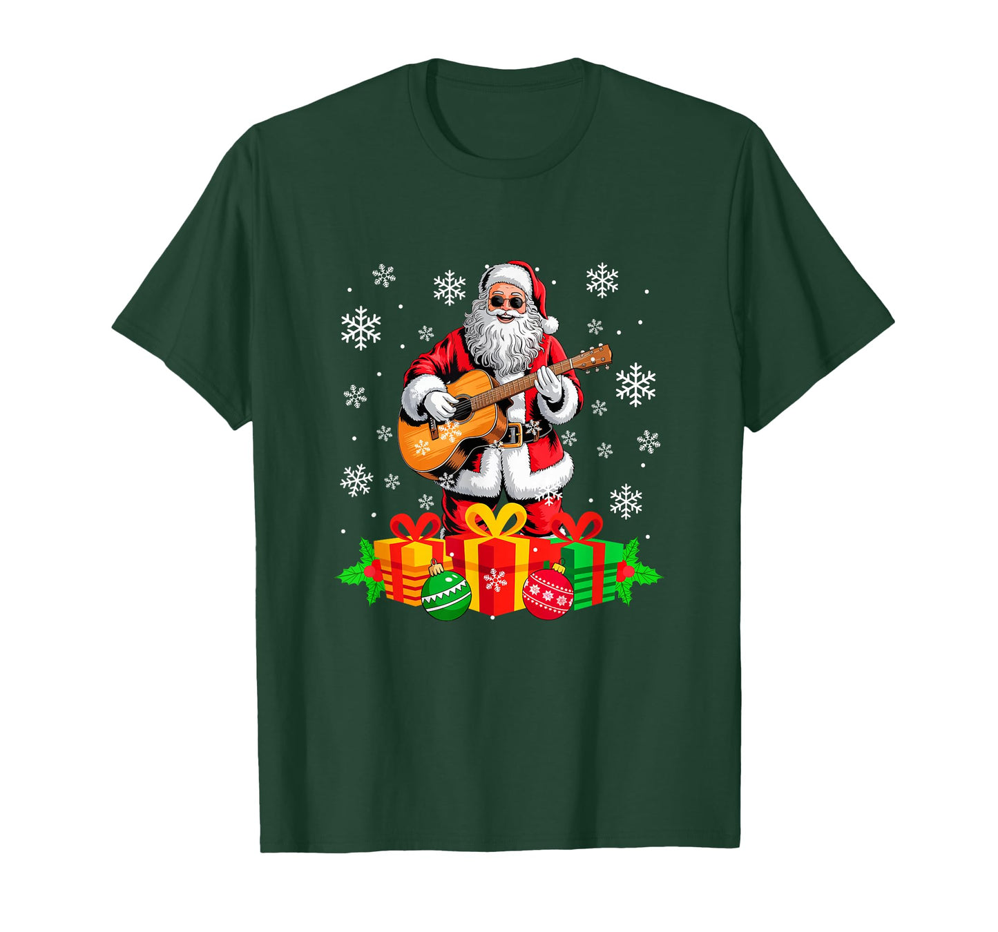 Santa Playing Guitar Instrument Colorful Christmas Boxes T-Shirt
