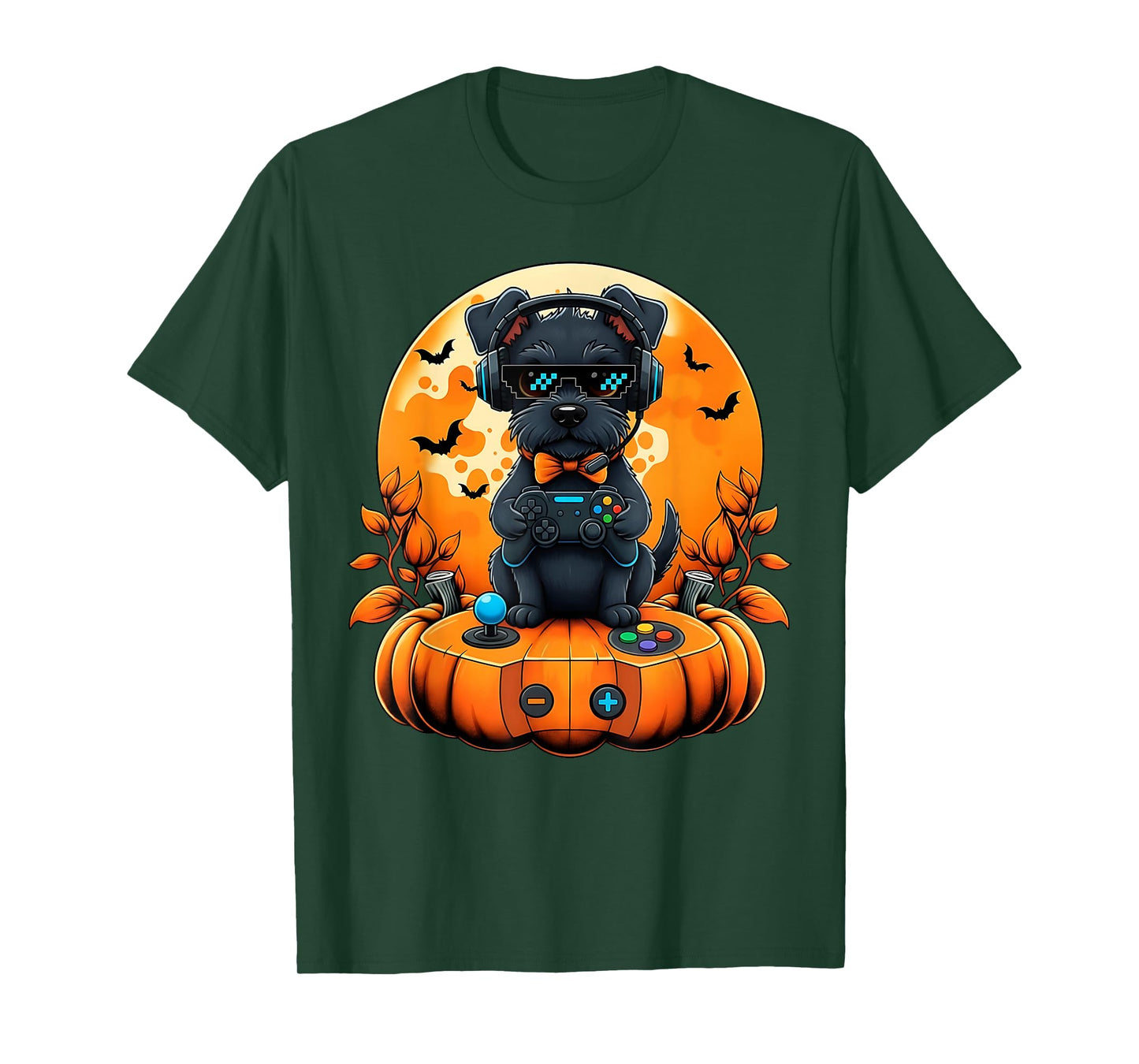 Retro Gamer Black Dog Pumpkin Halloween Fall Autumn Season T-Shirt
