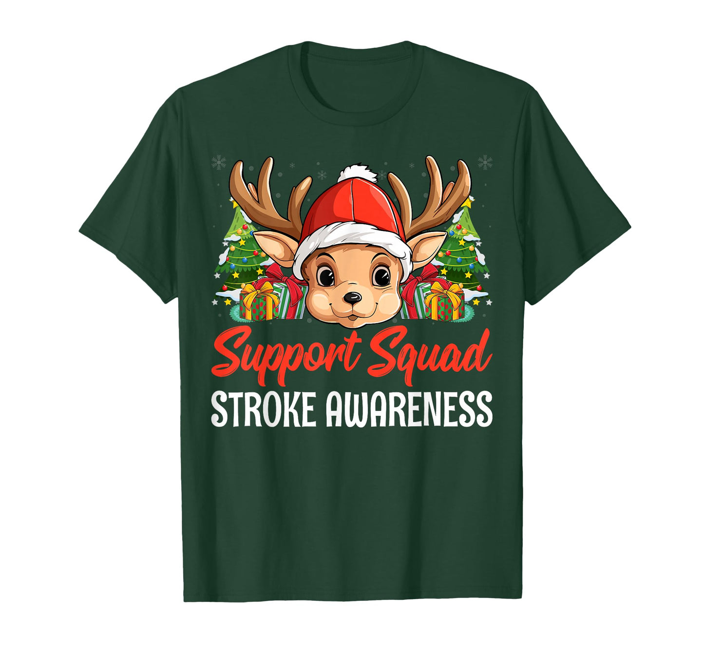 Support Squad Stroke Awareness Reindeer Santa Hat Christmas T-Shirt