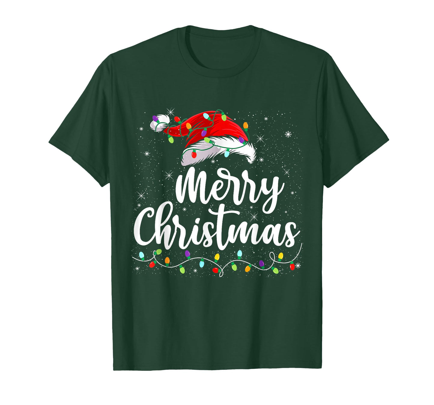 Merry Christmas Lights Santa Hat Xmas Family Matching Pajama T-Shirt